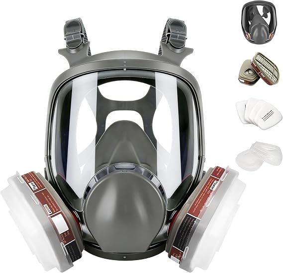 Clearance Full Face Respirator Mask Reusable Silicone Gas Mask With Dual Filter Cartridges For Paint Spray Chemical Work