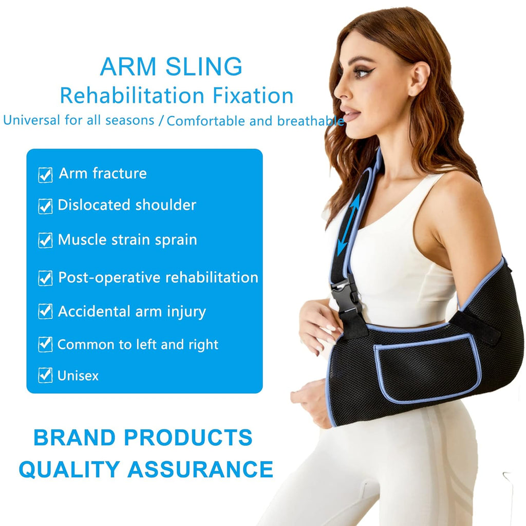 Breathable Arm Sling Support Strap Clearance, Adjustable Shoulder Immobilizer Brace with Pocket, Lightweight Wrist Elbow Injury Sling for Kids & Adults