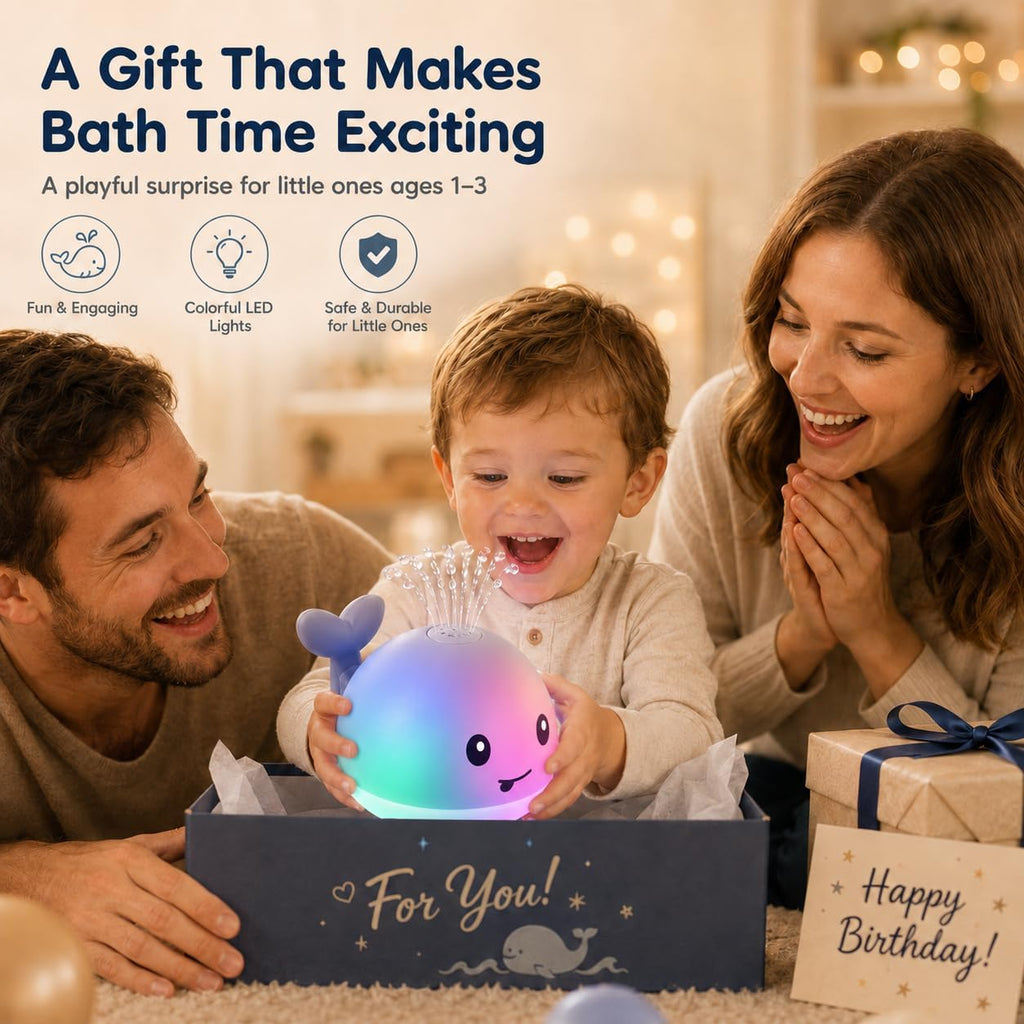 Whale Automatic Spray Bath Toy for Toddlers Clearance, RGB Color Changing Light Up Baby Shower Water Sprinkler Toy, Waterproof Kids Bathtub Light Show Play Toy