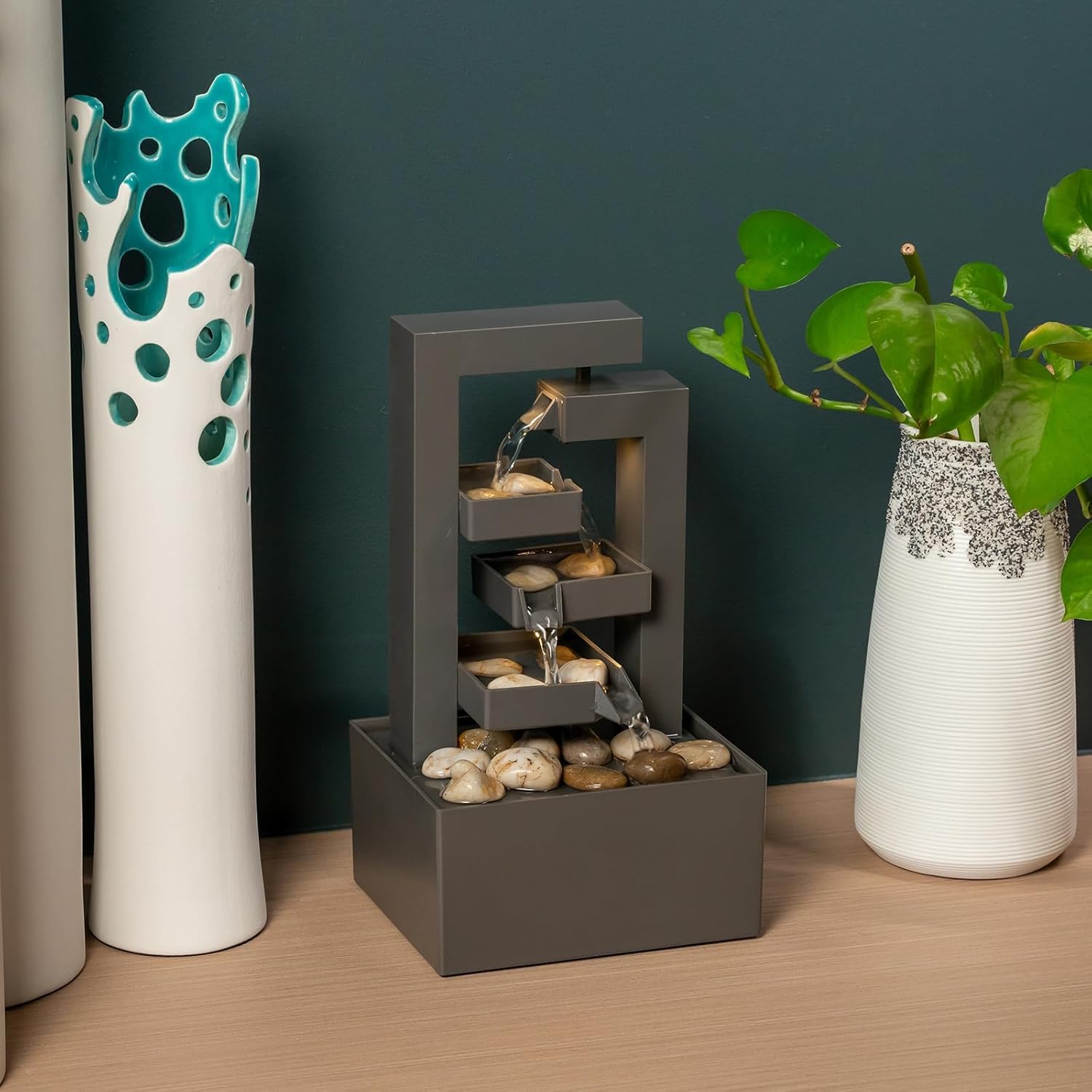 Warehouse Clearance Multi-Tier Desktop Water Fountain With River Stones For Home Decor, 74 Pieces Bulk Supply Gift Shops
