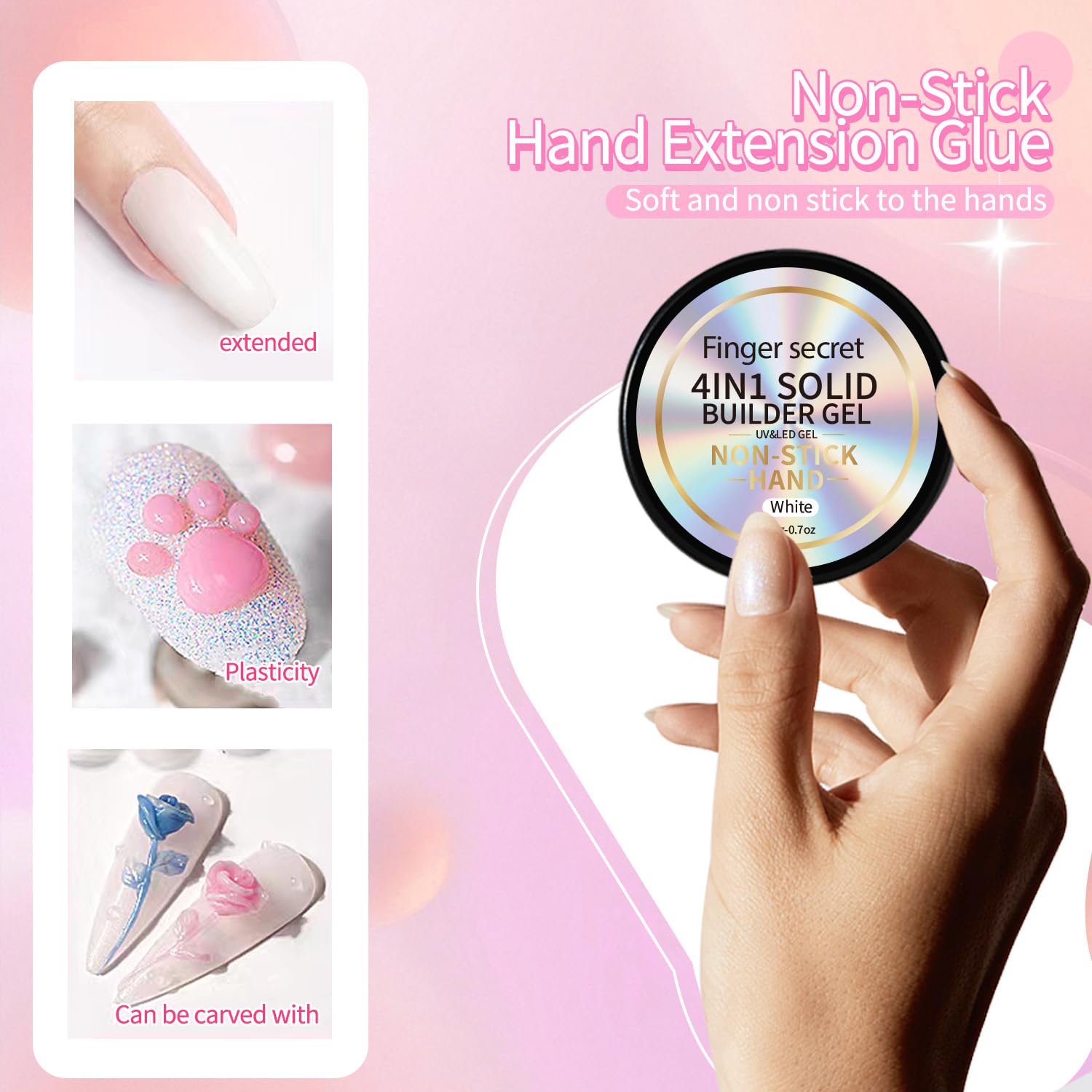 Clearance 20g Solid Builder Gel 4-in-1 Kit, Non-Sticky Nail Extension Gel with Manicure Tools for Salon & DIY