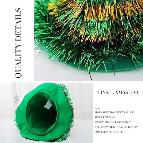 Christmas Tree Hat Clearance, Tinsel Xmas Tree Costume Headwear with Star Top & Pom Pom Ornaments, Funny Holiday Party Photo Booth Prop for Adults Kids