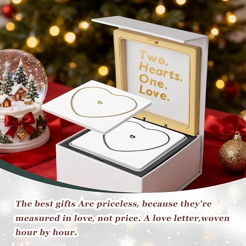 1502Pcs Clearance Two Hearts One Love Matching Couple Necklaces Set, Stainless Steel Heart Pendant Chain Jewelry Gift Box for Valentine Anniversary Wedding
