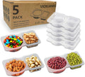 2 Compartment Snack Containers with Lids Clearance, 4.45oz Disposable Plastic Divided Condiment Cups, Dual Compartment Portion Tray for Nuts Candy Dip Travel Lunch Box, 5 Pack /14 Pack Optional