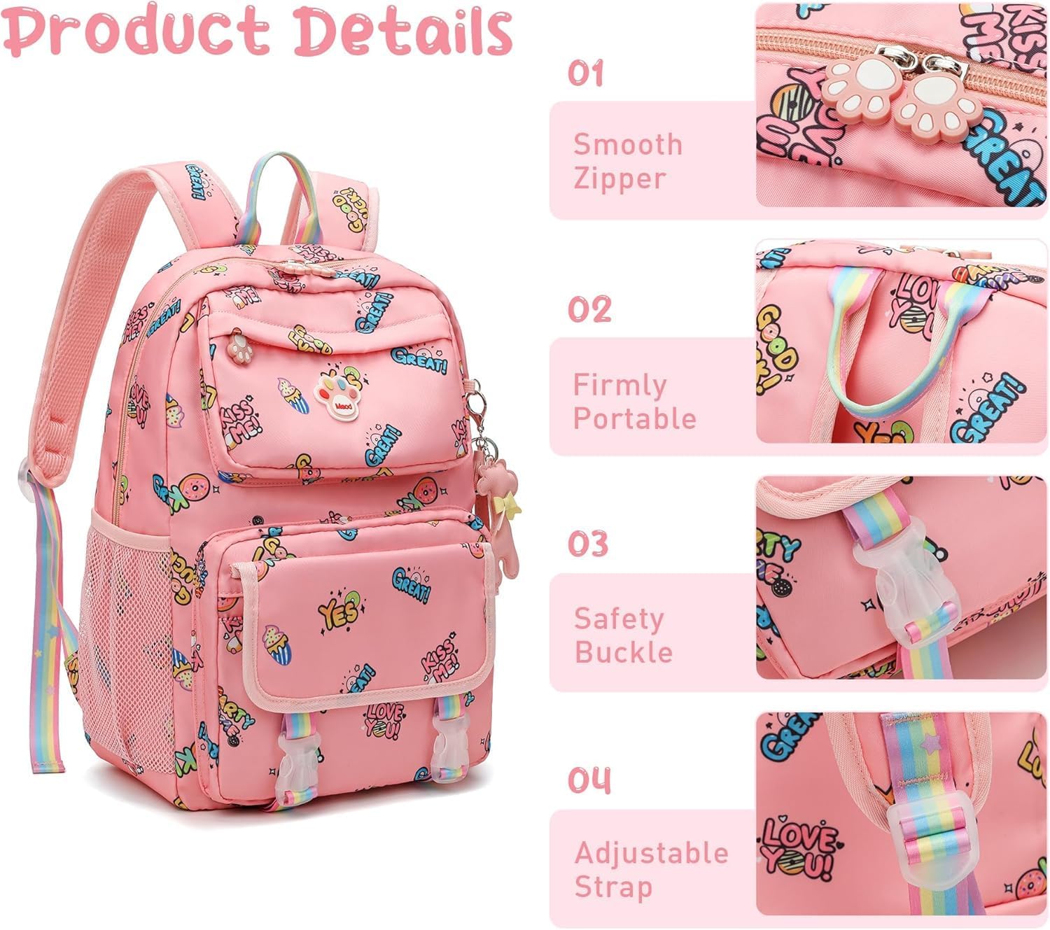 Mixed Colors & Styles Surplus 3840Pcs Cute Cartoon Print Kids Backpack, Lightweight Waterproof Student School Bag Wholesale Liquidation