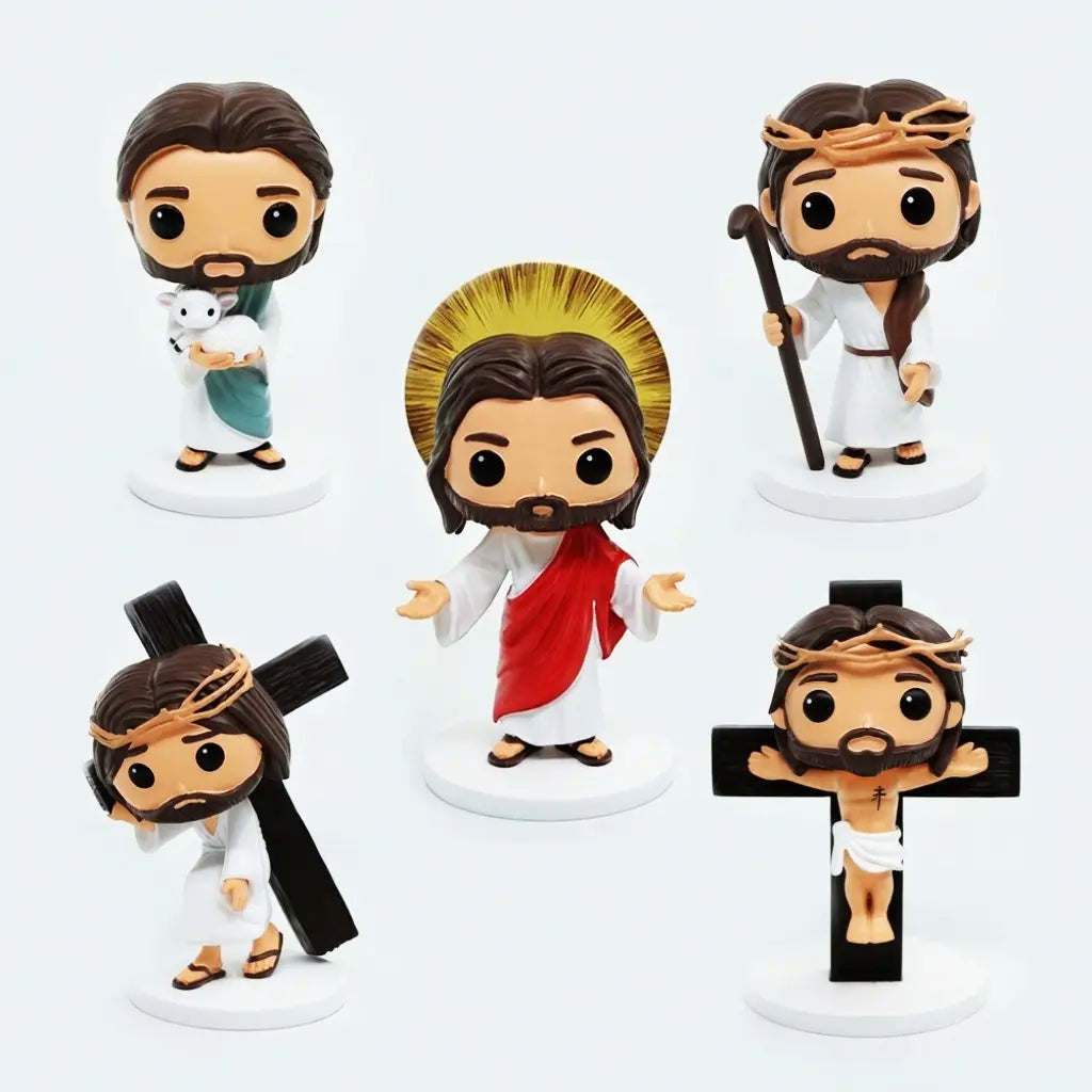 Jesus Christ Figurine Statue Clearance, Cute Chibi Style Resin Christian Figure with Gift Box, Religious Home Desktop Decor Ornament Catholic Faith Prayer Gift