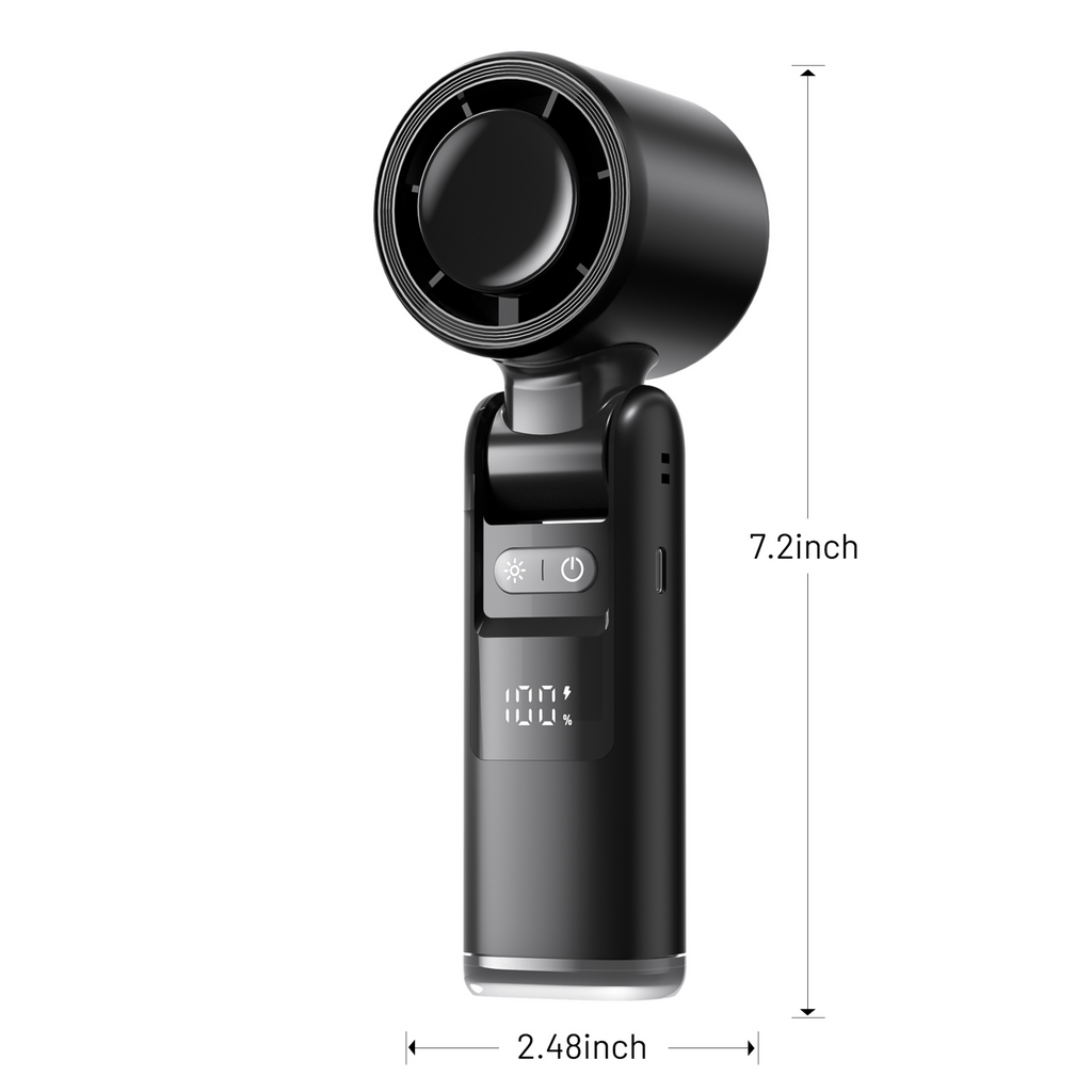 Lerat Portable Handheld Turbo Fan, 5 High-Speed Wind, Battery Operated, Up to 12H Runtime, 3 IN 1 Hand Fan with LED Display & Flashlight, Personal Cooling Fan for Travel, Outdoor, Beach Essentials
