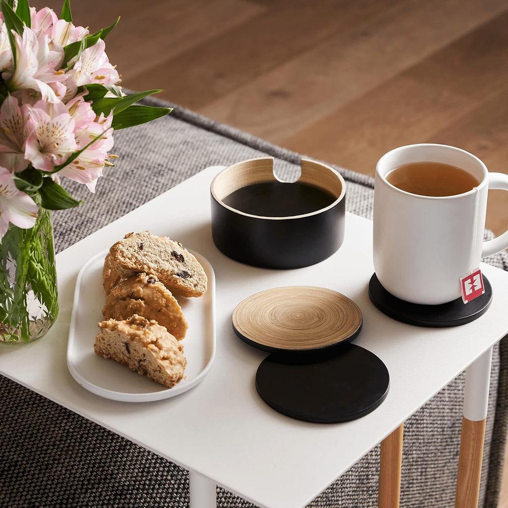 Minimalist Natural Marble Round Coaster 6Pcs Complete Set With Metal Caddy Clearance Stock 390 Wholesale