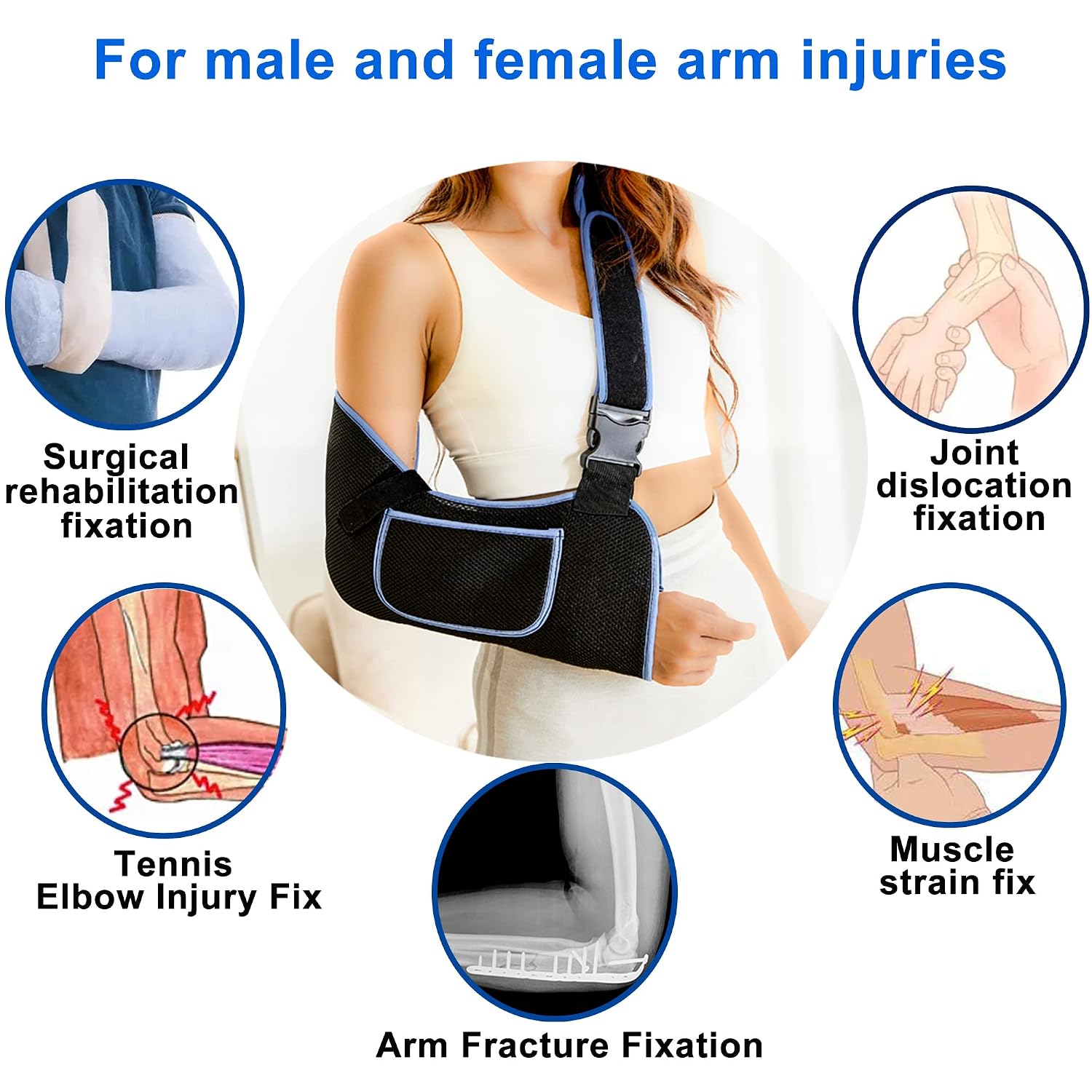 Breathable Arm Sling Support Strap Clearance, Adjustable Shoulder Immobilizer Brace with Pocket, Lightweight Wrist Elbow Injury Sling for Kids & Adults