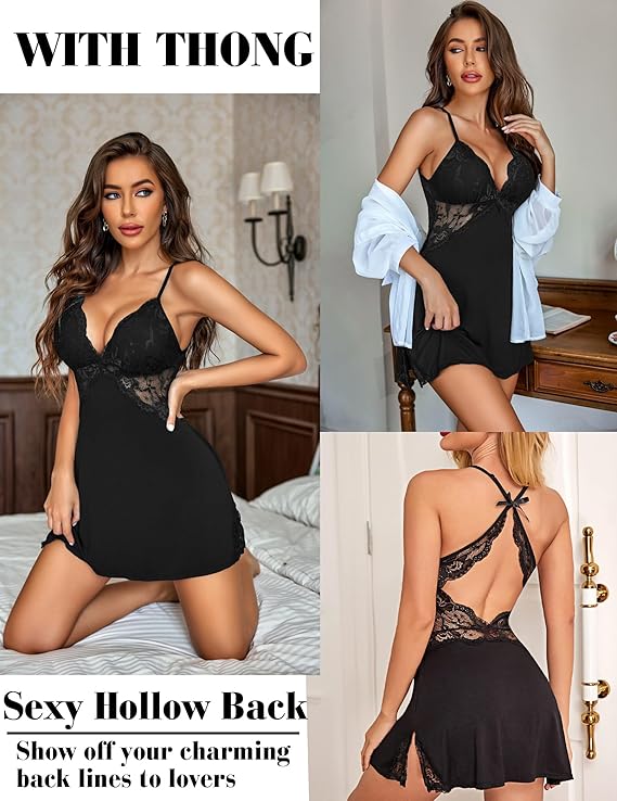 Mixed Colors & Full Sizes Surplus 932 Lace Mesh Inset Mini Cami Nightgown, V Neck Side Split Ladies Lingerie Bulk Clearance