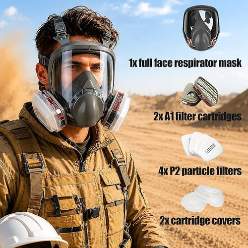 Clearance Full Face Respirator Mask Reusable Silicone Gas Mask With Dual Filter Cartridges For Paint Spray Chemical Work