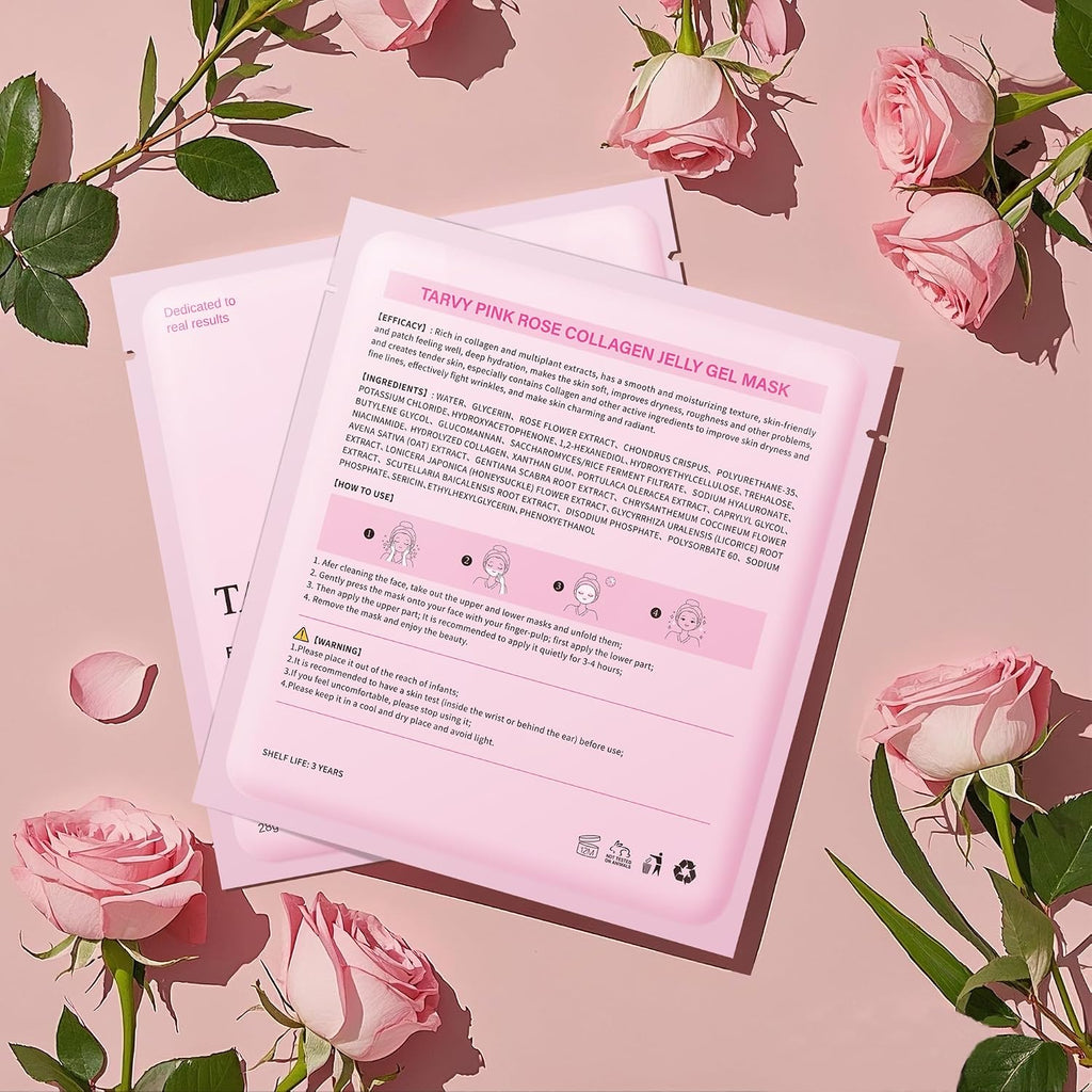 2080Pcs Clearance TARVY Rose Pink Collagen Jelly Gel Mask, 6pcs Firming Hydrating Hydrogel Facial Mask, Anti-Aging Deep Moisture Peel-off Gel Face Mask