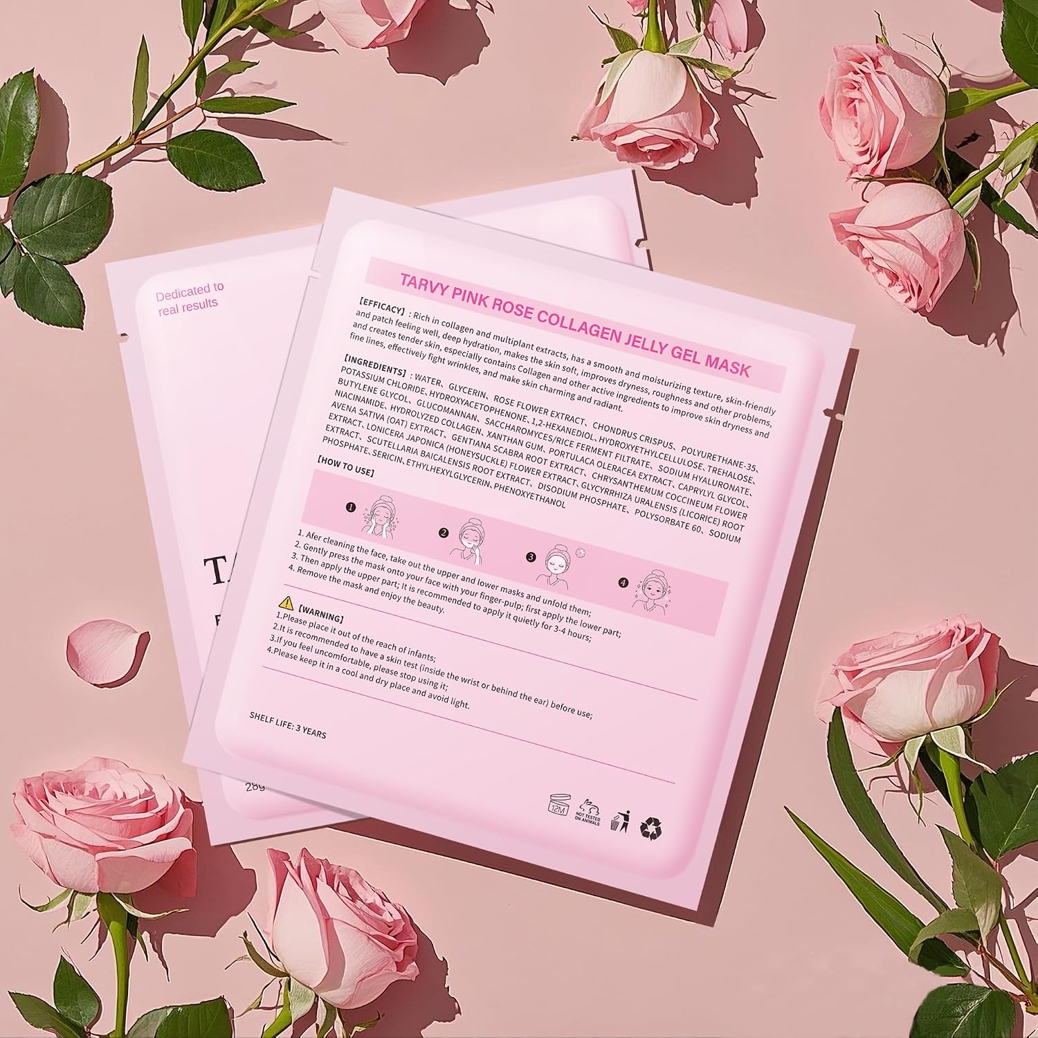 2080Pcs Clearance TARVY Rose Pink Collagen Jelly Gel Mask, 6pcs Firming Hydrating Hydrogel Facial Mask, Anti-Aging Deep Moisture Peel-off Gel Face Mask