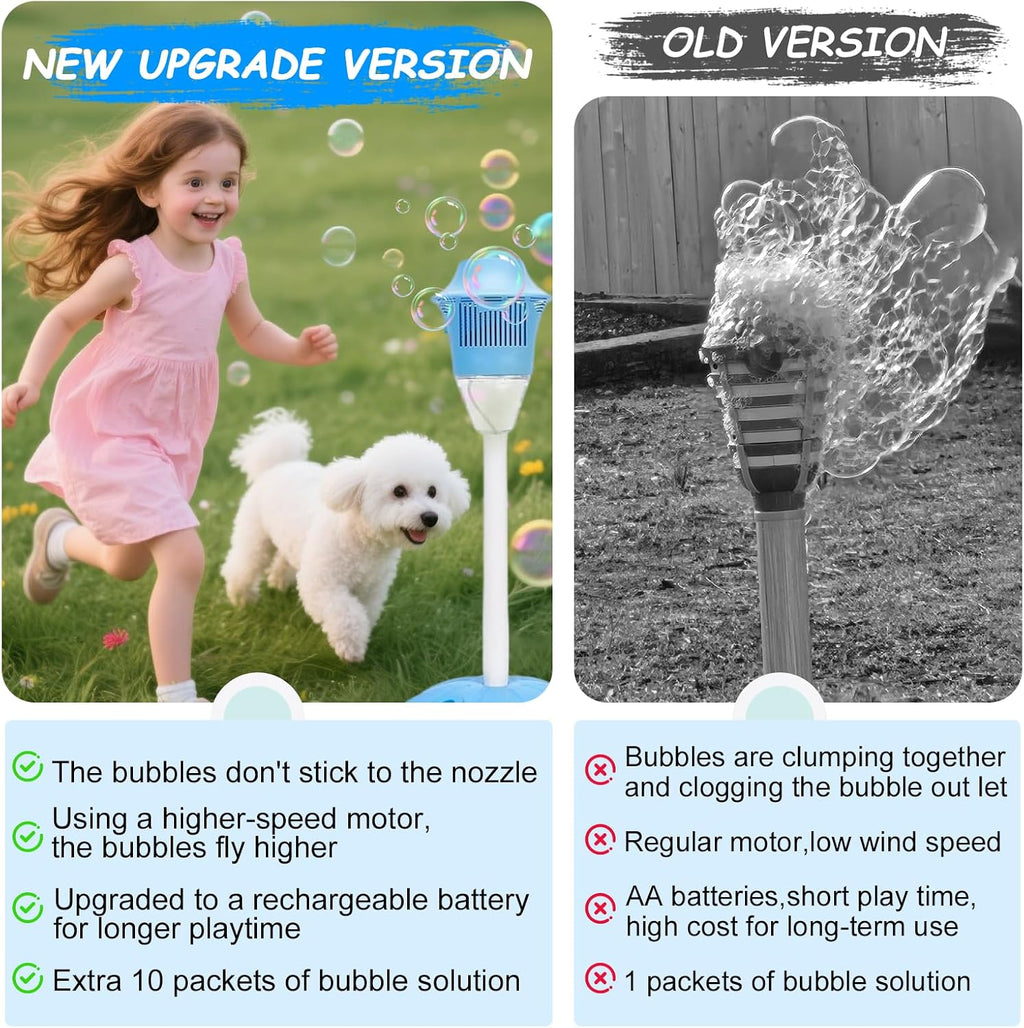Adjustable Standing Bubble Torch Machine for Kids Clearance, Automatic Outdoor Bubble Blower with LED Light & Music, Large Volume Lawn Bubble Maker for Backyard Party Wedding