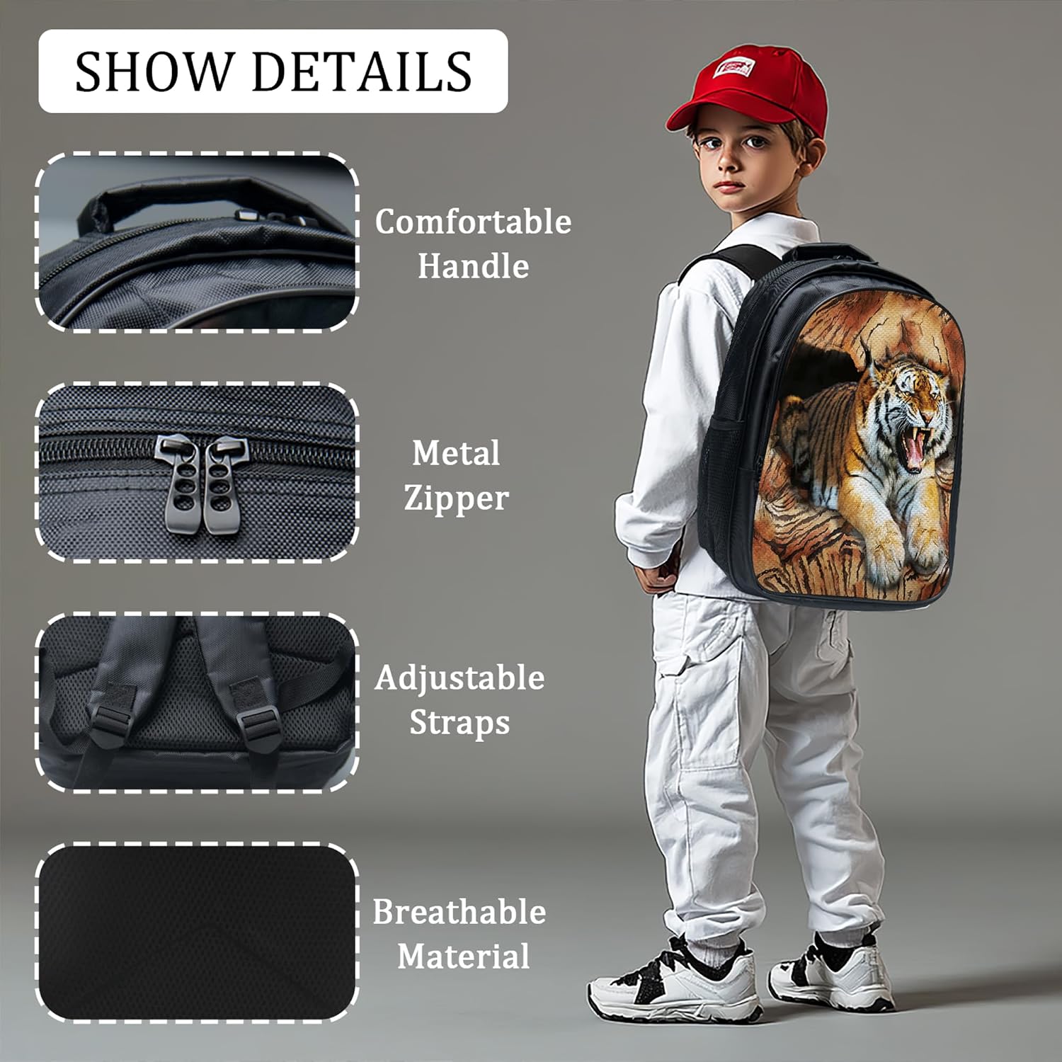 Wild Animal Tiger Print 3-in-1 School Bag Combo With Shoulder Lunch Box & Pencil Bag, Mixed Styles Overstock 511 Sets For Resale