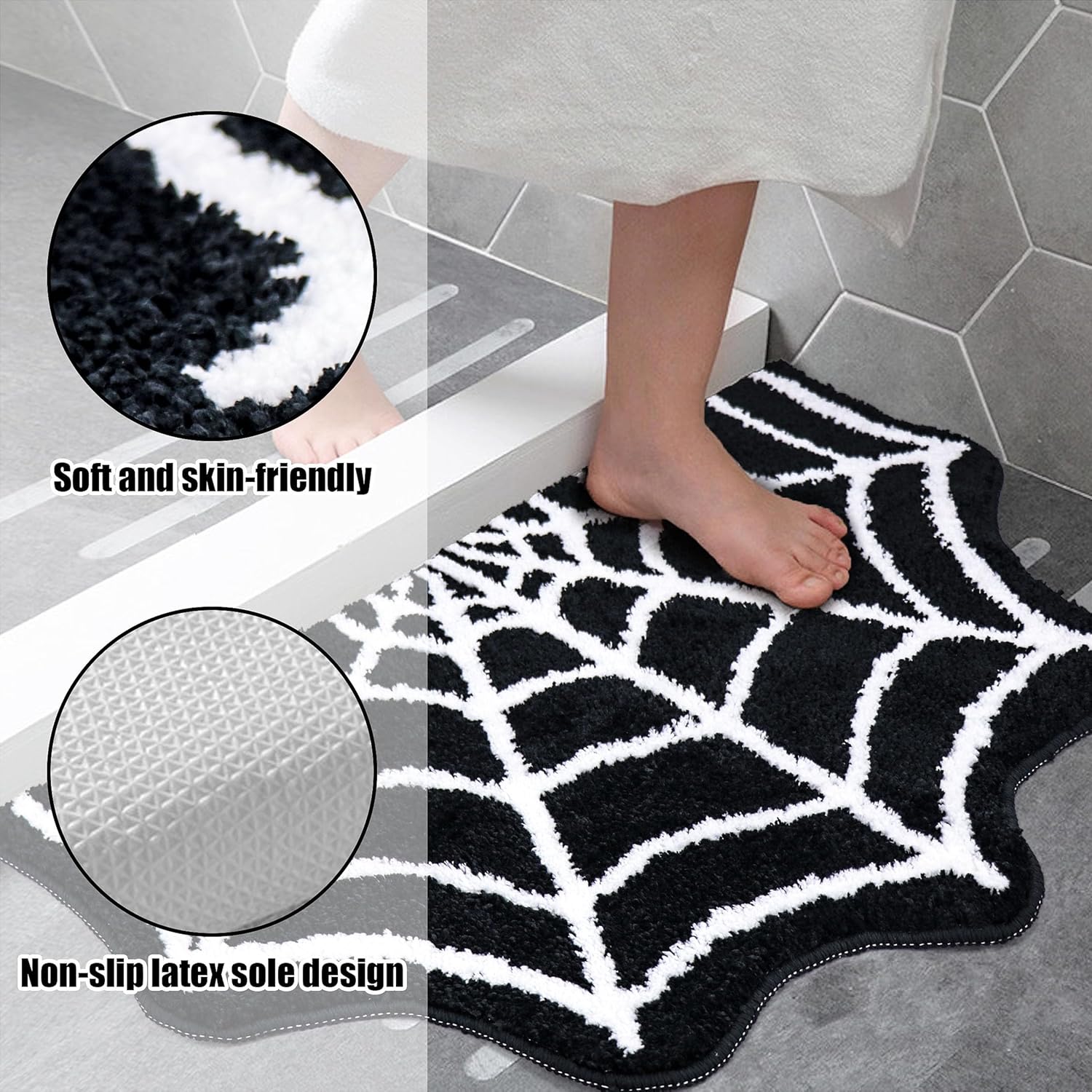 Black White Spiderweb Shape Absorbent Floor Mat For Halloween Decor Clearance Stock 3970 Wholesale