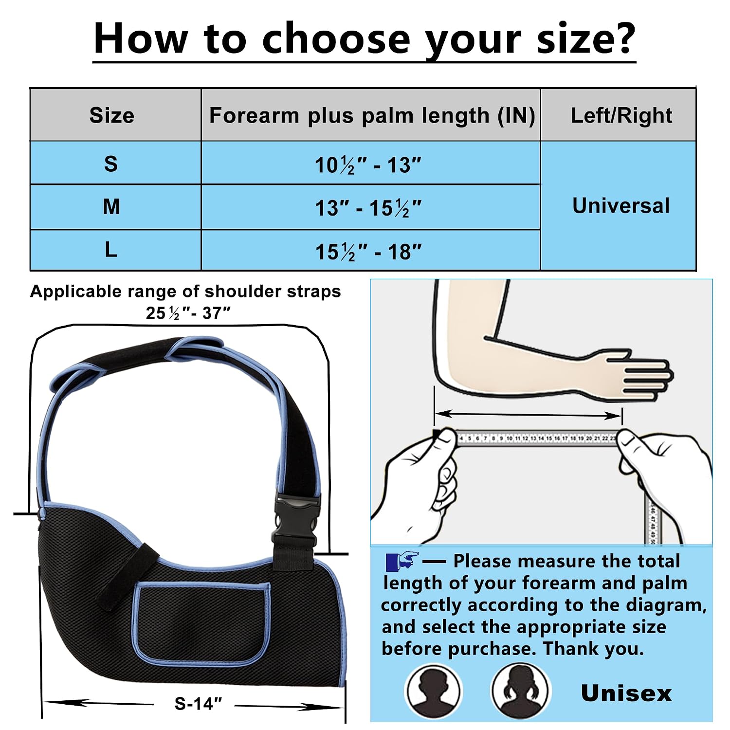 Breathable Arm Sling Support Strap Clearance, Adjustable Shoulder Immobilizer Brace with Pocket, Lightweight Wrist Elbow Injury Sling for Kids & Adults