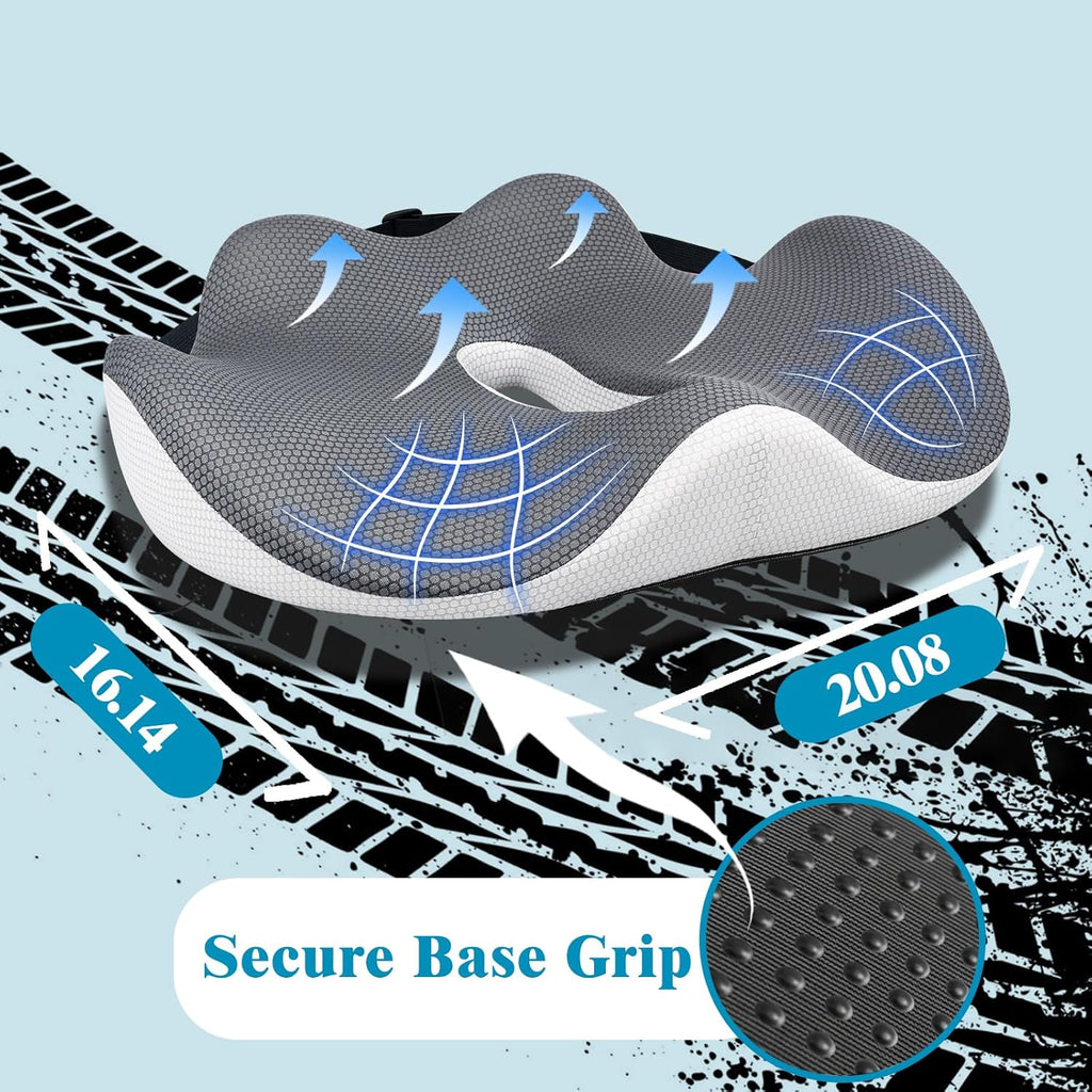 Truck Driver Memory Foam Seat Cushion Clearance, Orthopedic Coccyx Cutout Cushion, Non-Slip Breathable Pain Relief Pad for Semi Truck Seats