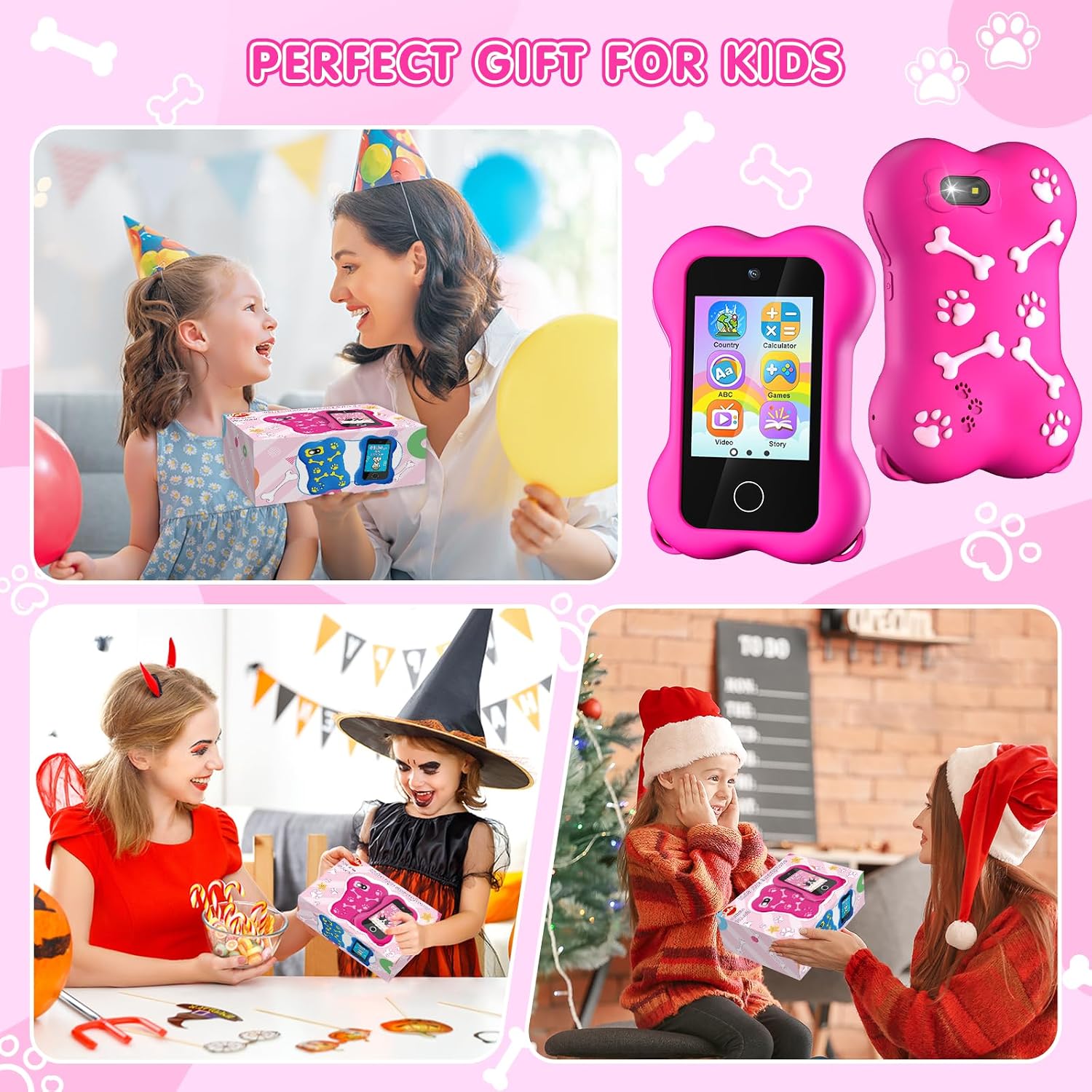 Multi Color Kids Smart Toy Phone with Dual Camera Clearance, 8GB Touch Screen Educational Game Music Player, Toddler Learning Play Cell Phone with Anti-Drop Silicone Case