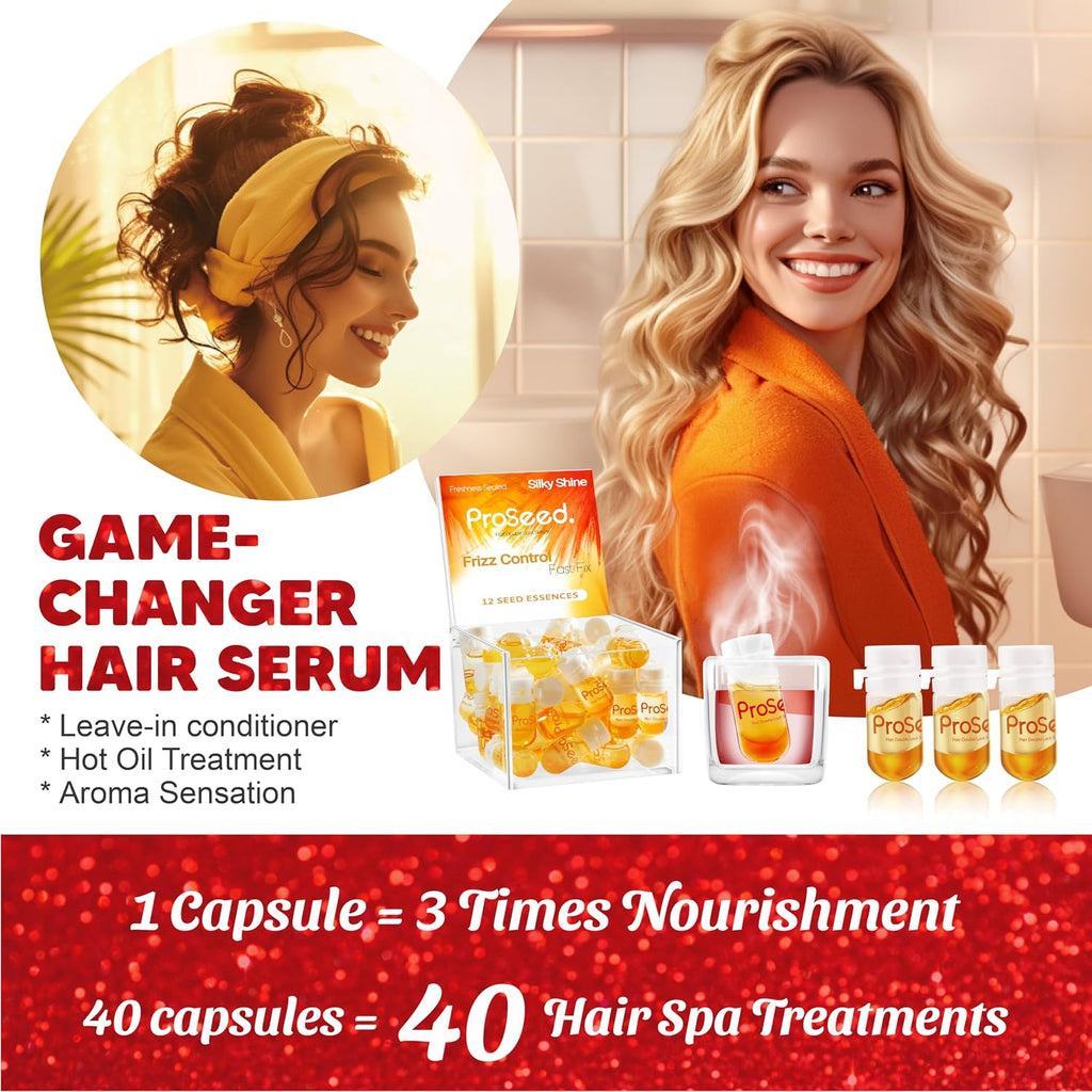 Clearance ProSeed Hair Seed Essence Capsules, 40Pcs Frizz Control Silky Shine Hair Repair Serum Oil, Fast Fix Damaged Split Ends Hair Treatment Capsule Gift Set