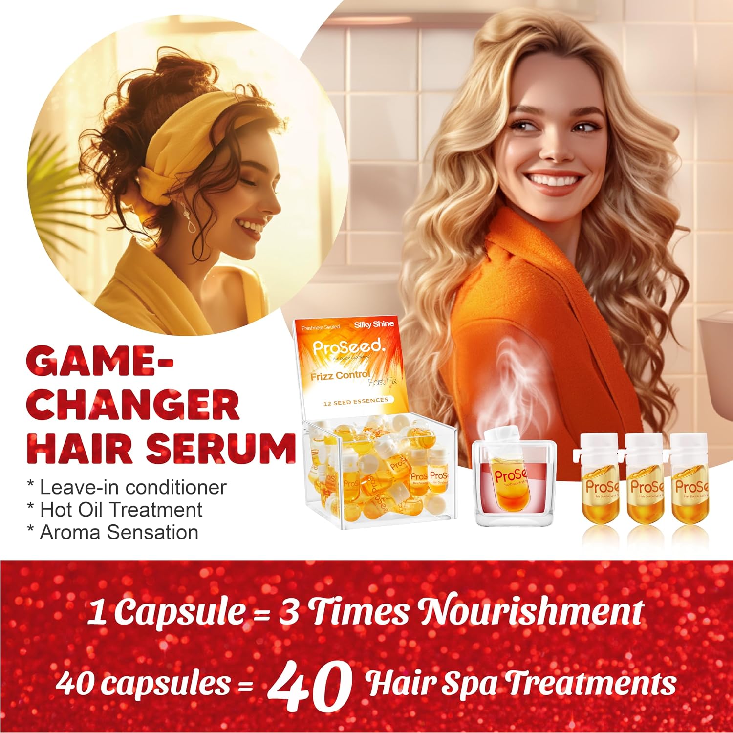 Clearance ProSeed Hair Seed Essence Capsules, 40Pcs Frizz Control Silky Shine Hair Repair Serum Oil, Fast Fix Damaged Split Ends Hair Treatment Capsule Gift Set