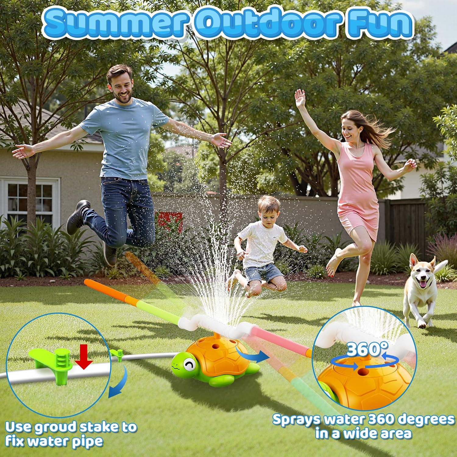 Clearance Multi Color Turtle Water Sprinkler Toy for Kids, 4 in 1 Outdoor Backyard Splash Play Toy, Floating Ball Ring Toss Summer Lawn Water Toy for Toddlers