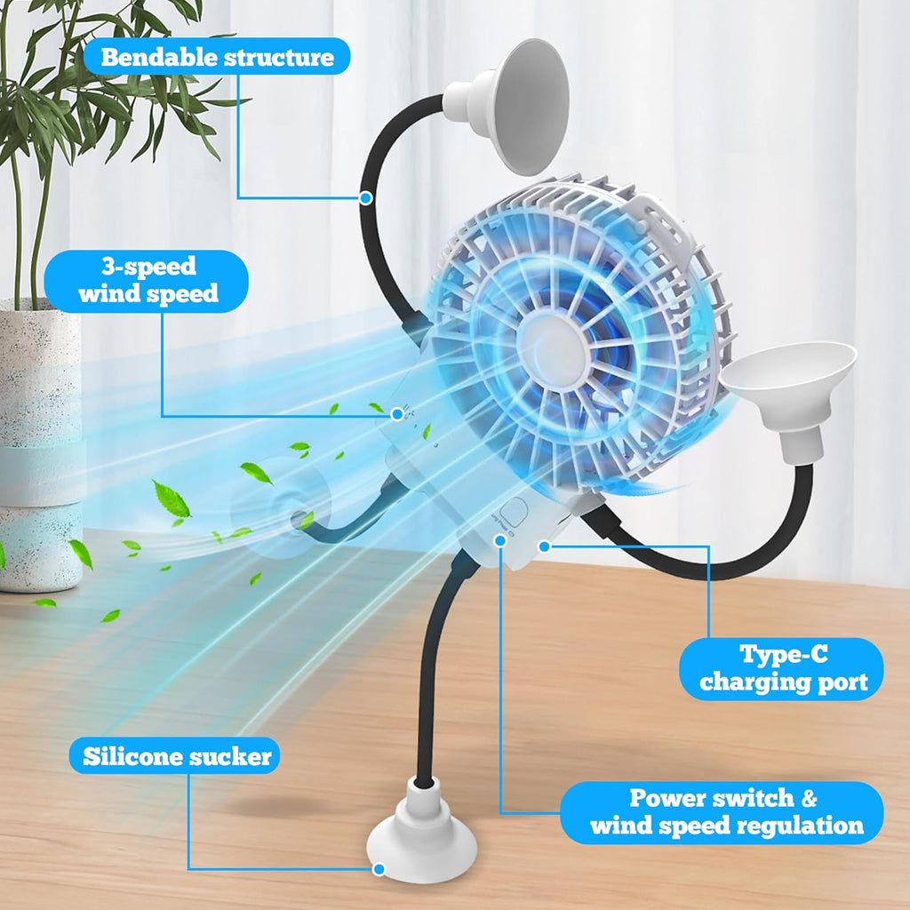 Multi-Scene Suction Mount Robot Mini Fan Clearance Stock 5295Pcs, USB Rechargeable Small Personal Fan