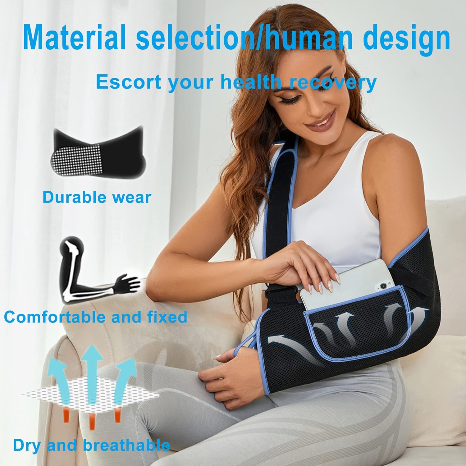 Breathable Arm Sling Support Strap Clearance, Adjustable Shoulder Immobilizer Brace with Pocket, Lightweight Wrist Elbow Injury Sling for Kids & Adults