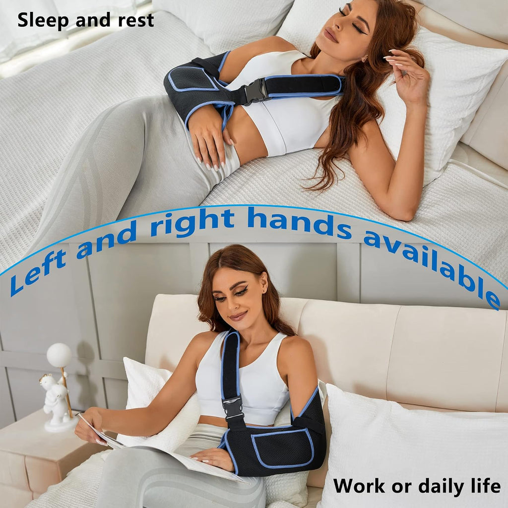 Breathable Arm Sling Support Strap Clearance, Adjustable Shoulder Immobilizer Brace with Pocket, Lightweight Wrist Elbow Injury Sling for Kids & Adults
