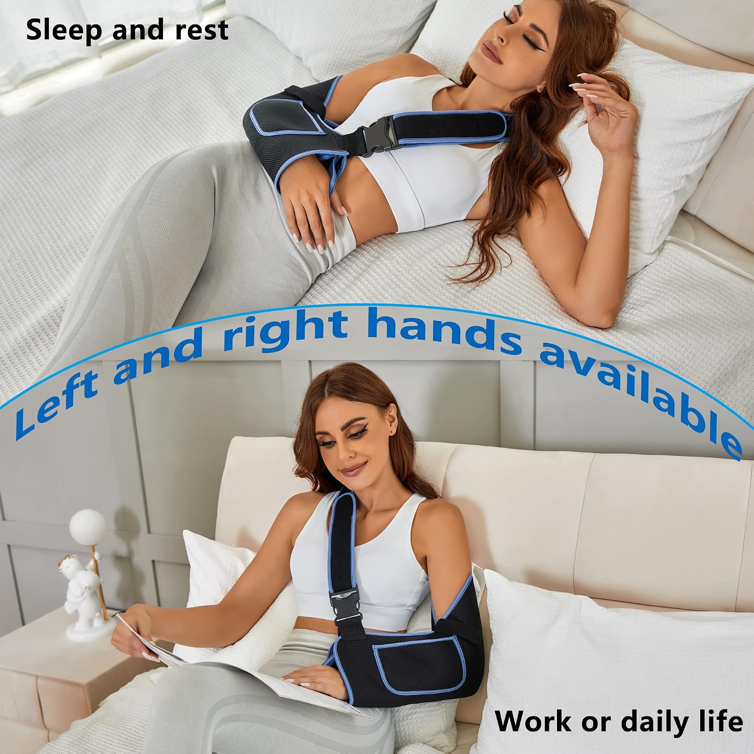 Breathable Arm Sling Support Strap Clearance, Adjustable Shoulder Immobilizer Brace with Pocket, Lightweight Wrist Elbow Injury Sling for Kids & Adults
