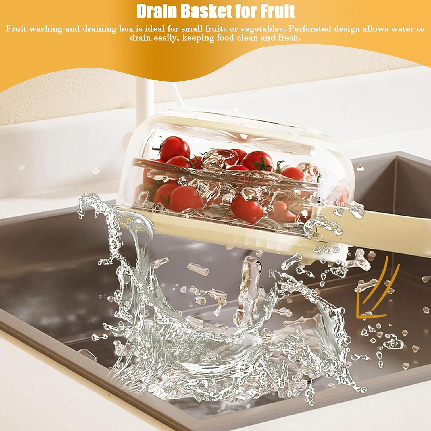 Multi-Functional Vegetable Fruit Washing Bowl Clearance, Handheld Drain Salad Spinner Strainer, Portable Kitchen Colander Storage Basket for Fruit Veggie Cleaning