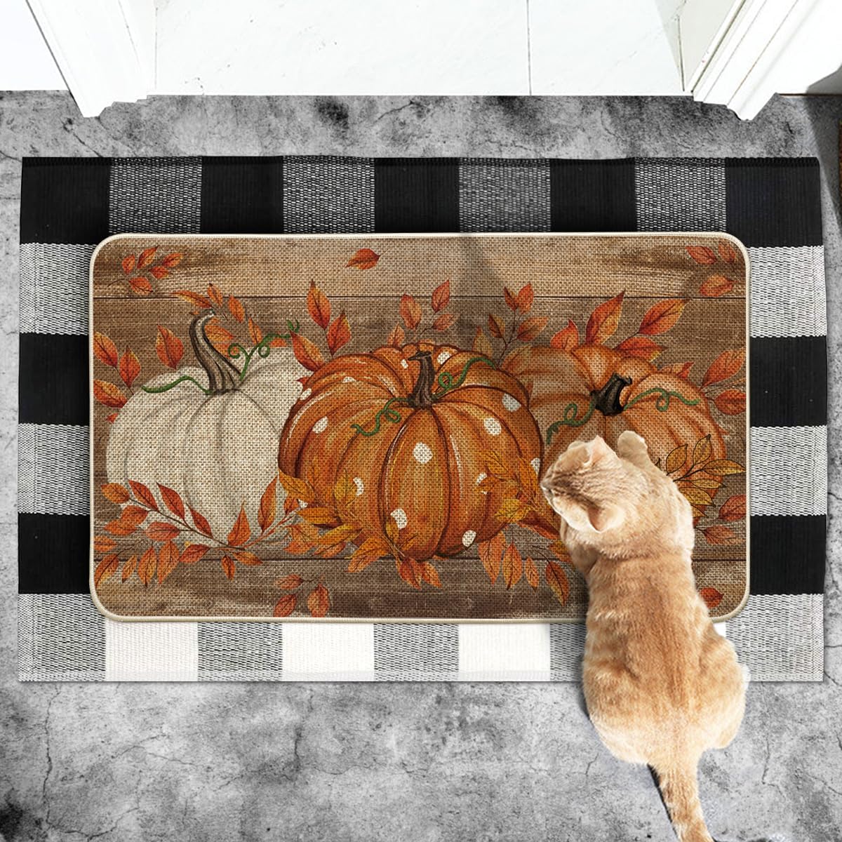 Rustic Wooden Board Pumpkin Harvest Doormat For Front Porch Clearance Stock 1600 Wholesale Holiday Rug