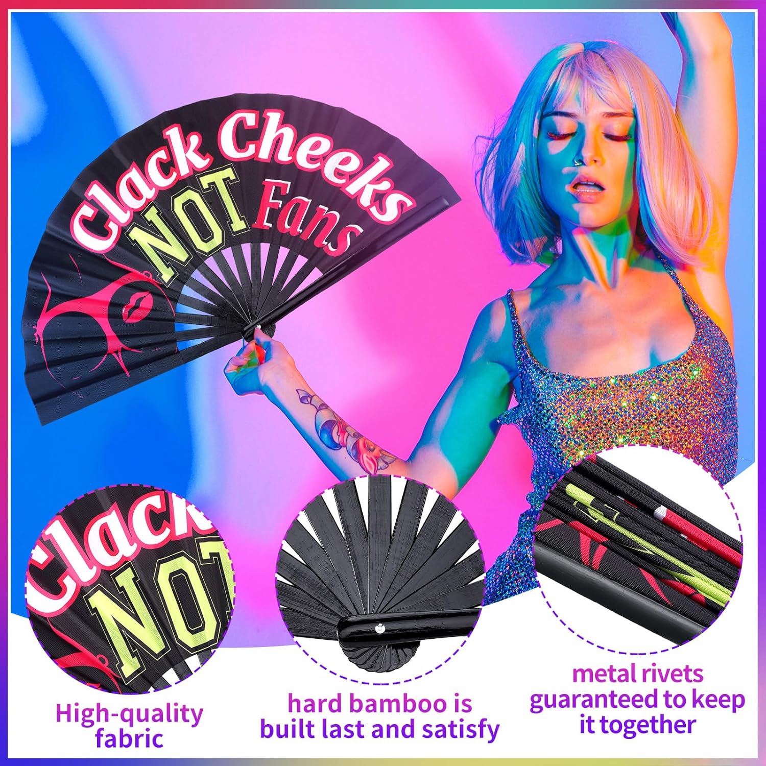 Warehouse Clearance Vibrant Psychedelic Print Kung Fu Folding Fans Multiple Designs Mixed, 1850 Pieces Bulk Supply For Rave Shops