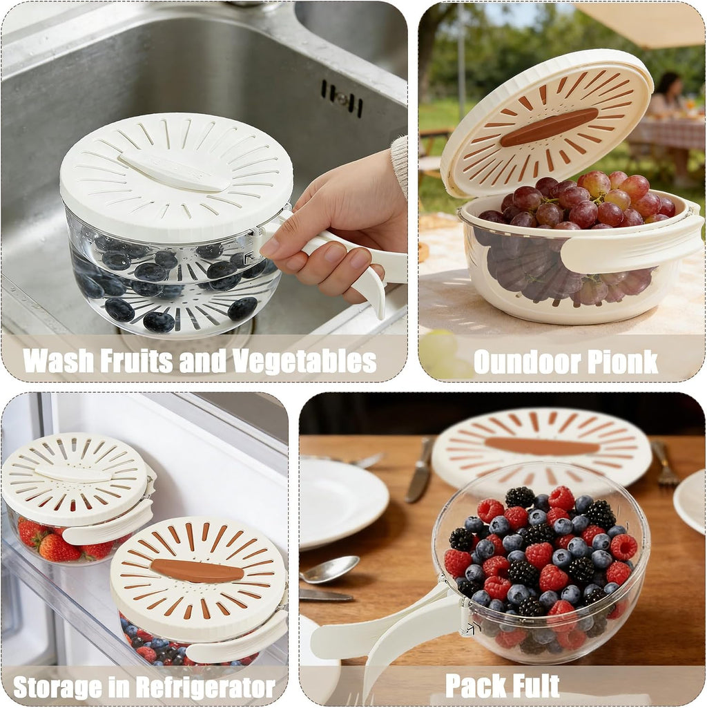 Multi-Functional Vegetable Fruit Washing Bowl Clearance, Handheld Drain Salad Spinner Strainer, Portable Kitchen Colander Storage Basket for Fruit Veggie Cleaning