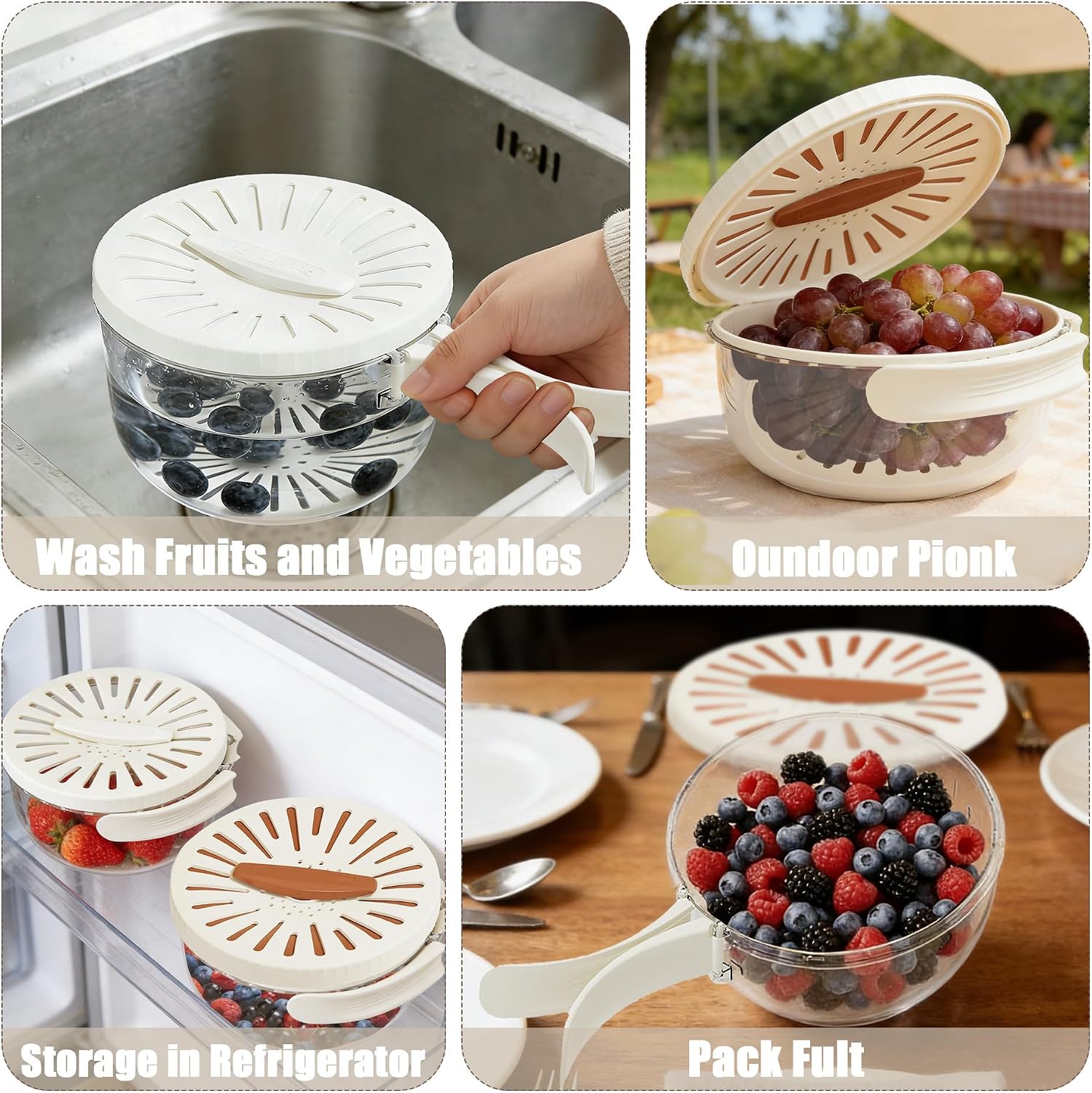 Multi-Functional Vegetable Fruit Washing Bowl Clearance, Handheld Drain Salad Spinner Strainer, Portable Kitchen Colander Storage Basket for Fruit Veggie Cleaning