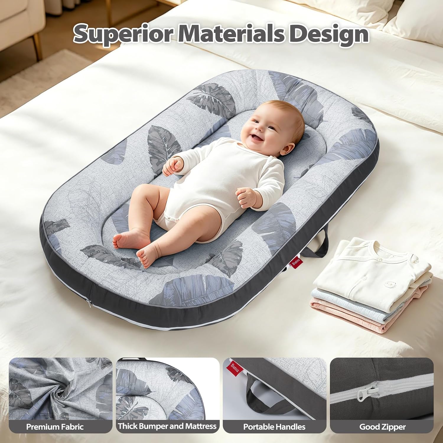 Surplus 118 Units Leaf Print Portable Baby Nest Lounger With Alphabet Sensory Cloth Book Foldable Newborn Sleep Pod Wholesale Clearance