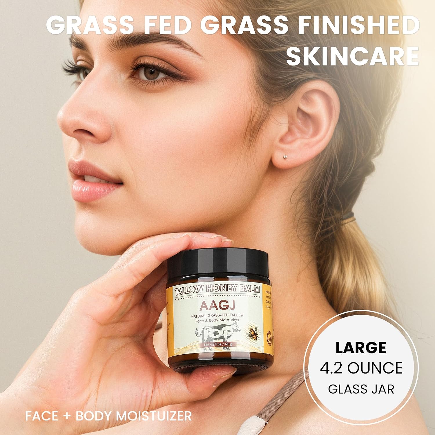Clearance AAGJ Tallow Honey Balm, Grass-Fed Beef Tallow & Raw Honey Face Body Moisturizer, Natural Organic Skin Repair Cream 120g