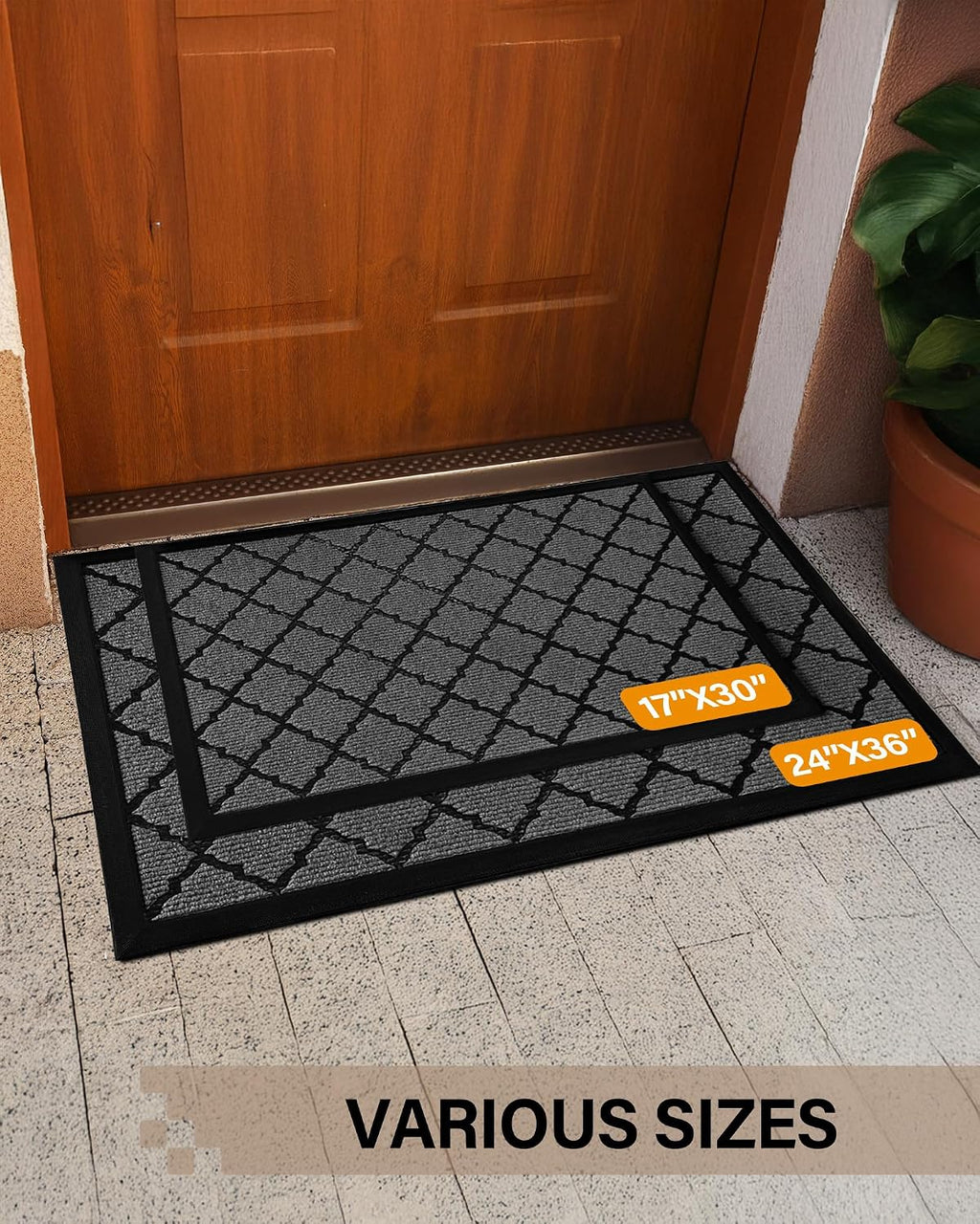 Multi-Size Grey Quatrefoil Lattice Entry Mat Wear Resistant Dust Removal Doormat With Black Rubber Edging, 889Pcs Liquidation Offer