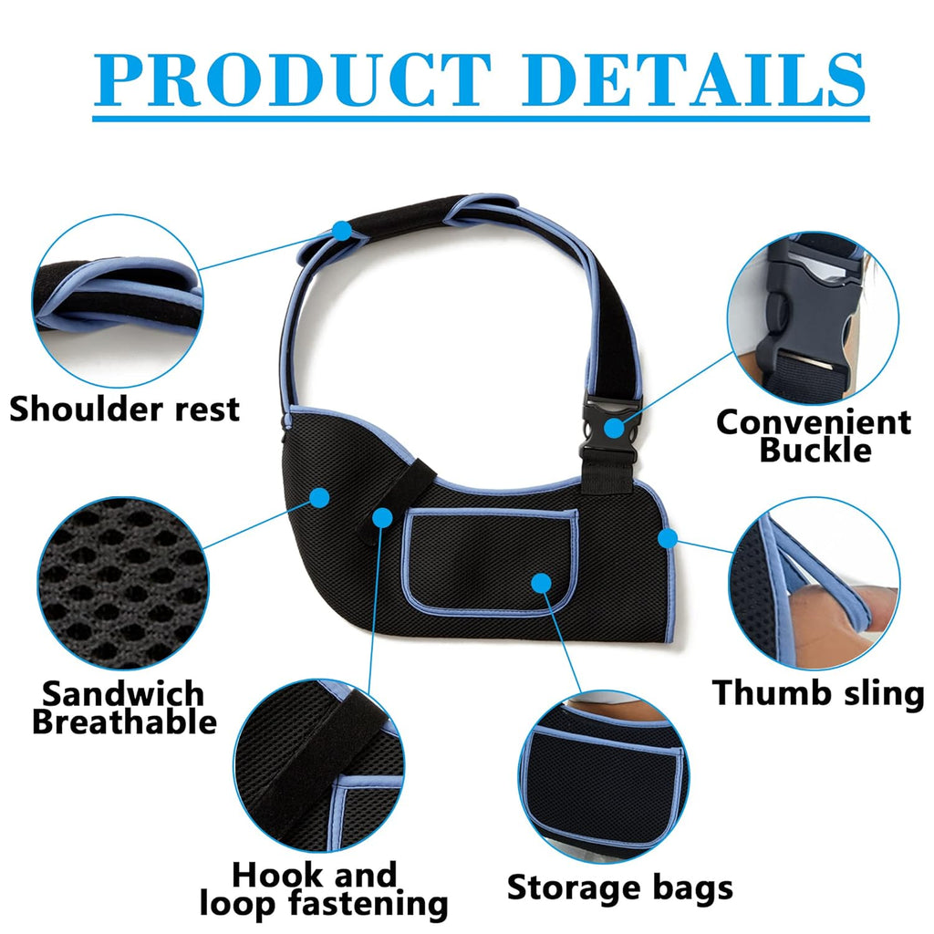 Breathable Arm Sling Support Strap Clearance, Adjustable Shoulder Immobilizer Brace with Pocket, Lightweight Wrist Elbow Injury Sling for Kids & Adults