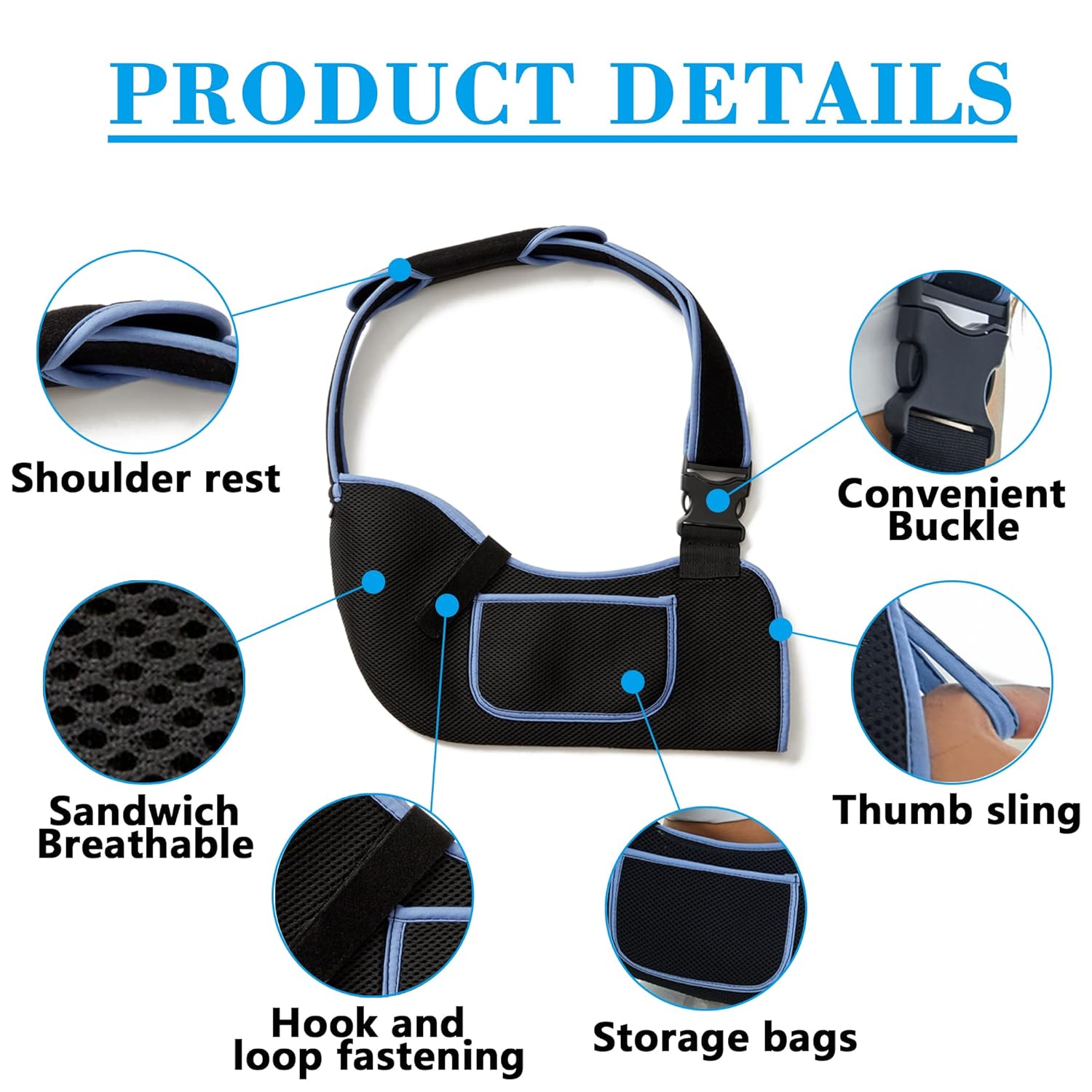 Breathable Arm Sling Support Strap Clearance, Adjustable Shoulder Immobilizer Brace with Pocket, Lightweight Wrist Elbow Injury Sling for Kids & Adults