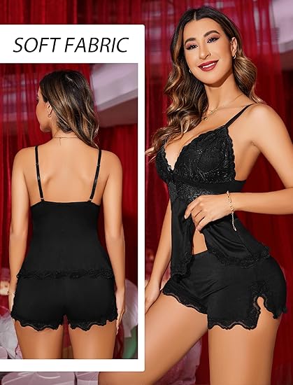 Assorted Shades & Multi Size Liquidation Lot 1227 Two-Piece Lace Trim Sleep Outfits, Soft Knit Camisole & Matching Shorts Wholesale