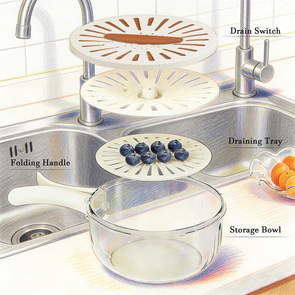 Multi-Functional Vegetable Fruit Washing Bowl Clearance, Handheld Drain Salad Spinner Strainer, Portable Kitchen Colander Storage Basket for Fruit Veggie Cleaning