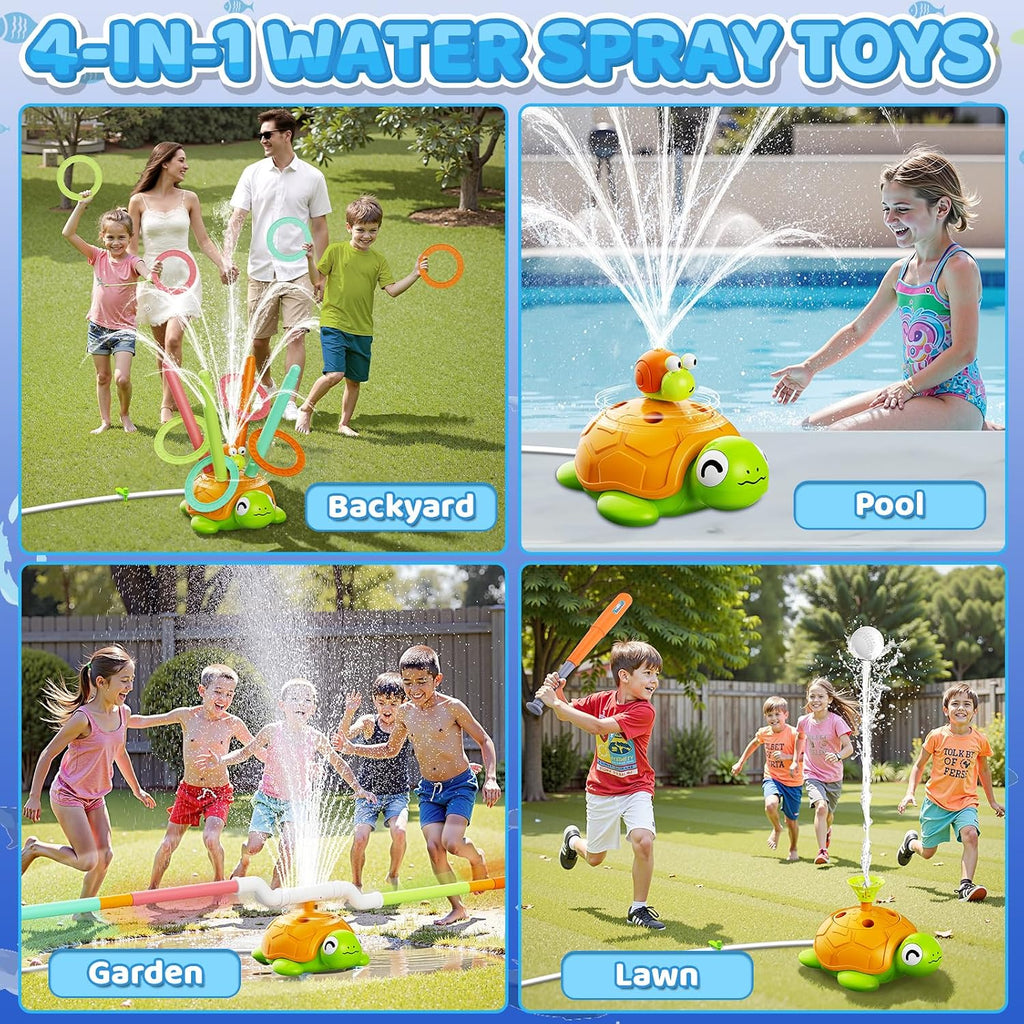 Clearance Multi Color Turtle Water Sprinkler Toy for Kids, 4 in 1 Outdoor Backyard Splash Play Toy, Floating Ball Ring Toss Summer Lawn Water Toy for Toddlers