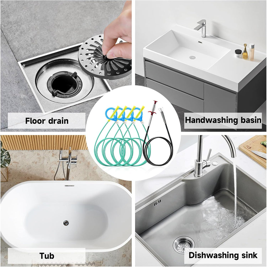 Drain Auger Pipe Cleaner Tool Set Clearance, Flexible Sink Drain Clog Remover Cable, Multi-Size Plumbing Drain Snake for Bathroom Kitchen Toilet Bathtub Sewer Clogged Pipe