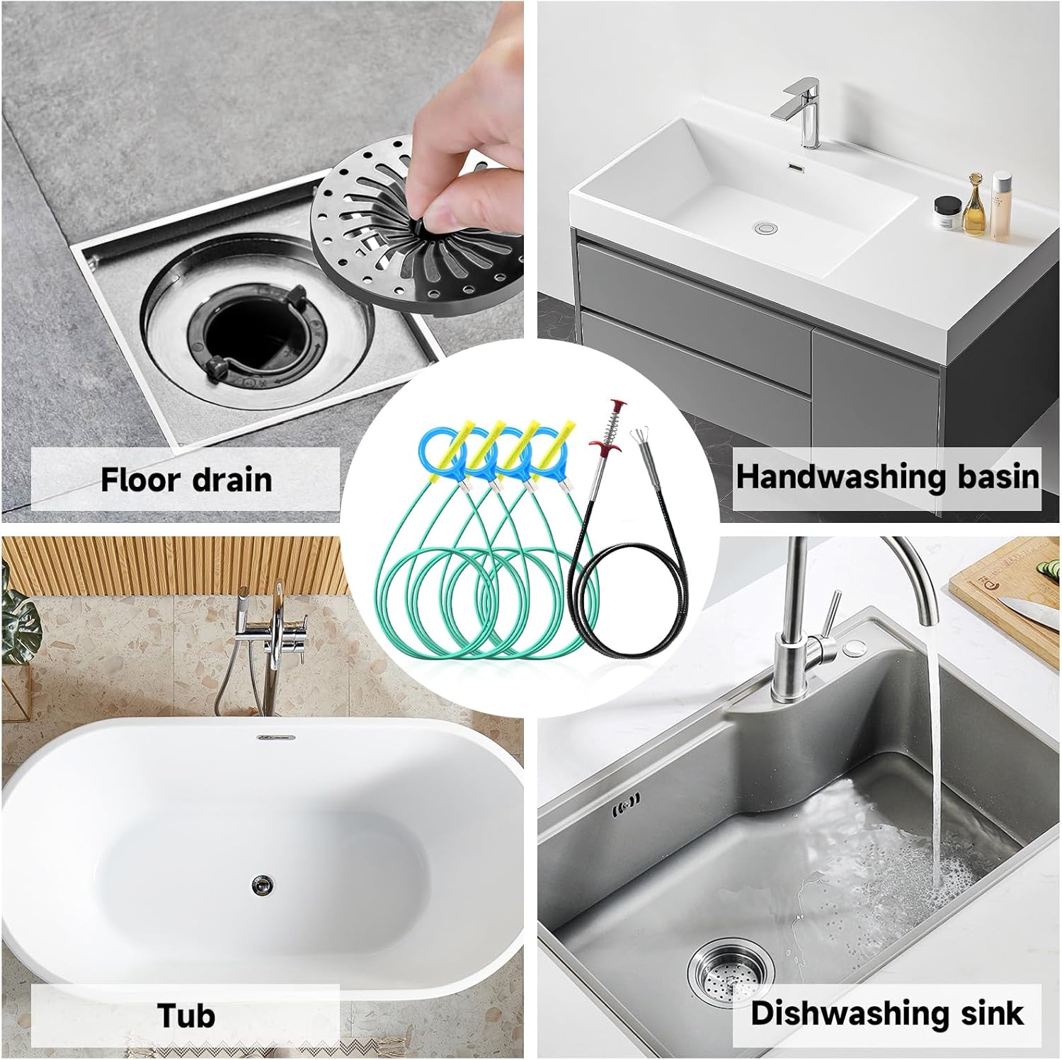 Drain Auger Pipe Cleaner Tool Set Clearance, Flexible Sink Drain Clog Remover Cable, Multi-Size Plumbing Drain Snake for Bathroom Kitchen Toilet Bathtub Sewer Clogged Pipe