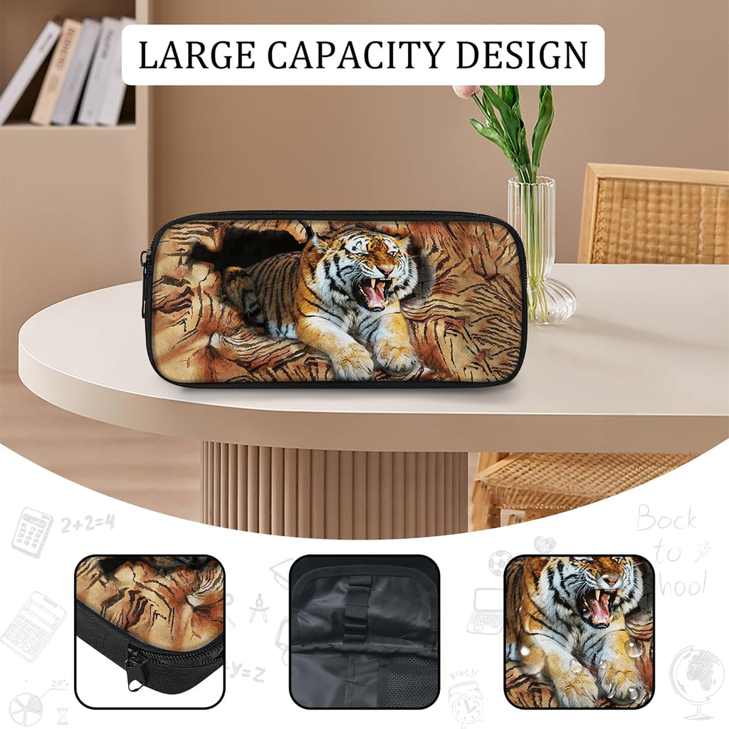 Wild Animal Tiger Print 3-in-1 School Bag Combo With Shoulder Lunch Box & Pencil Bag, Mixed Styles Overstock 511 Sets For Resale