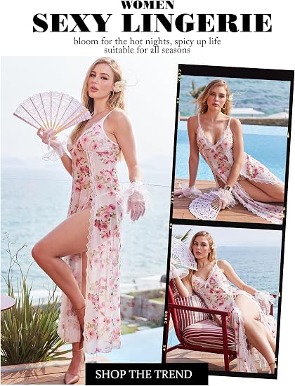 Random Color & Size Mixed Discount Batch 5747 Sheer Mesh Floral Maxi Gown, Adjustable Thin Strap Lace Trim Lounge Nightwear Surplus