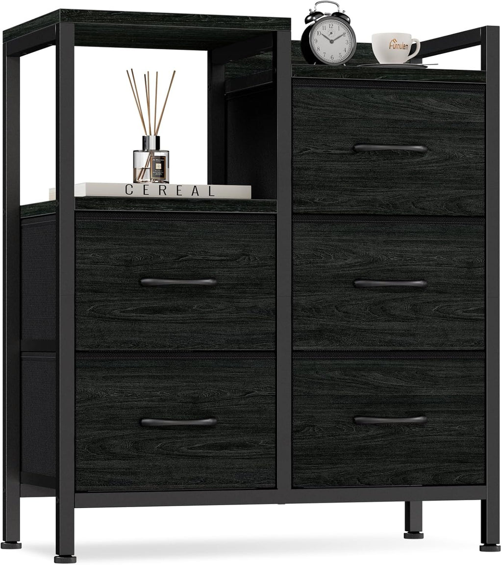 Surplus 1350 Units Black Wood Grain Fabric Drawer Storage Dresser, Metal Frame Chest of Drawers Bedroom Organizer Wholesale Clearance