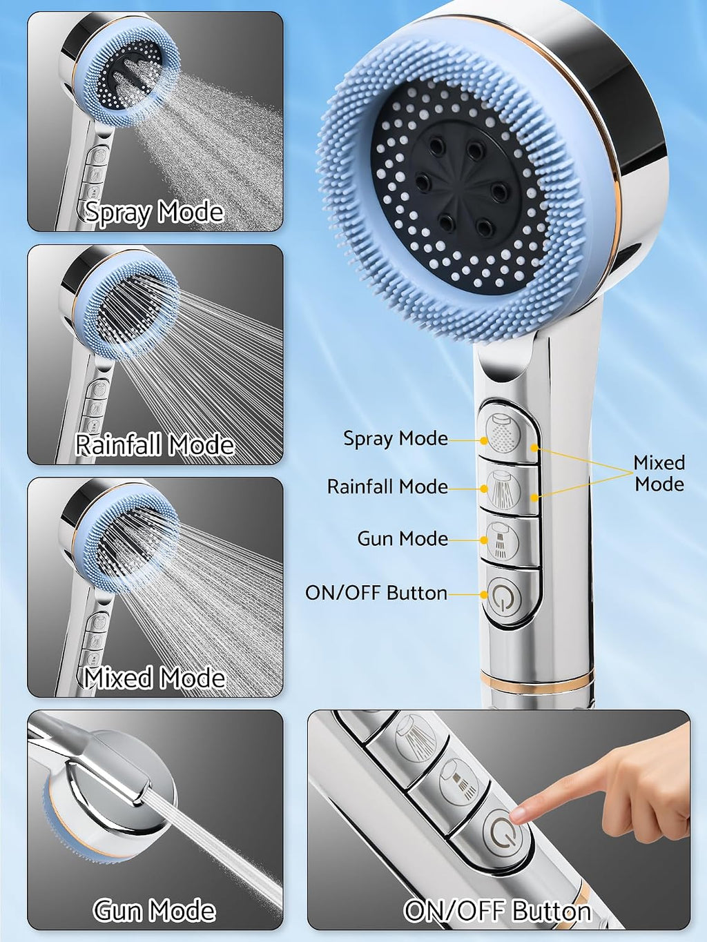 Filtered High Pressure Shower Head with 4 Spray Modes Clearance, Mineral Beads Hard Water Softening Handheld Showerhead, Detachable Water Saving Shower Sprayer for Bathroom
