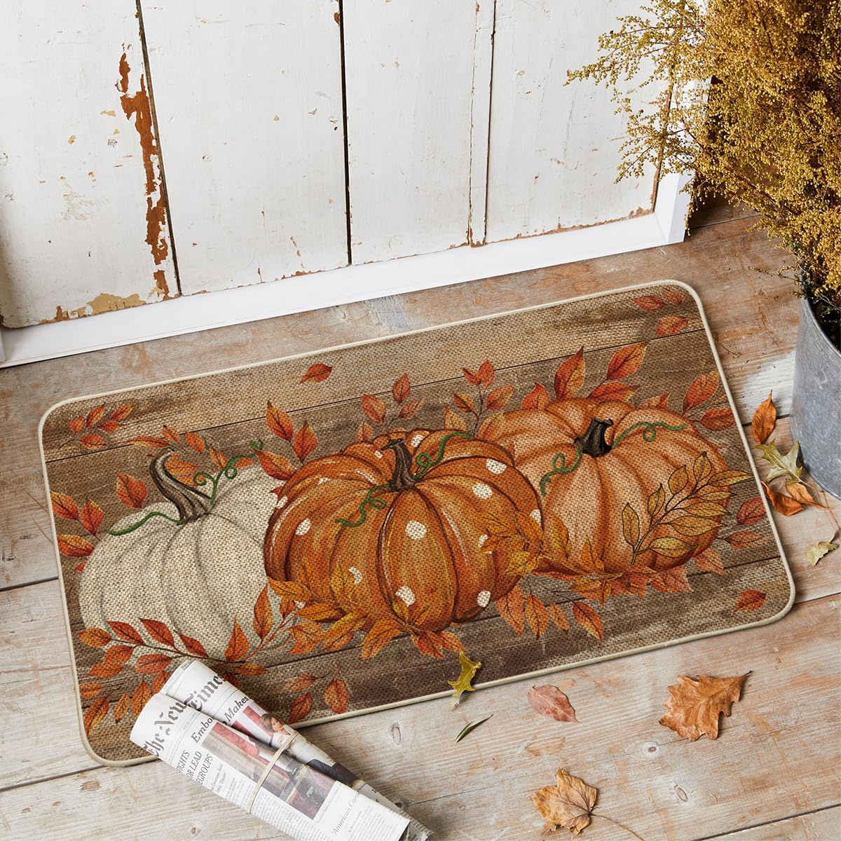 Rustic Wooden Board Pumpkin Harvest Doormat For Front Porch Clearance Stock 1600 Wholesale Holiday Rug